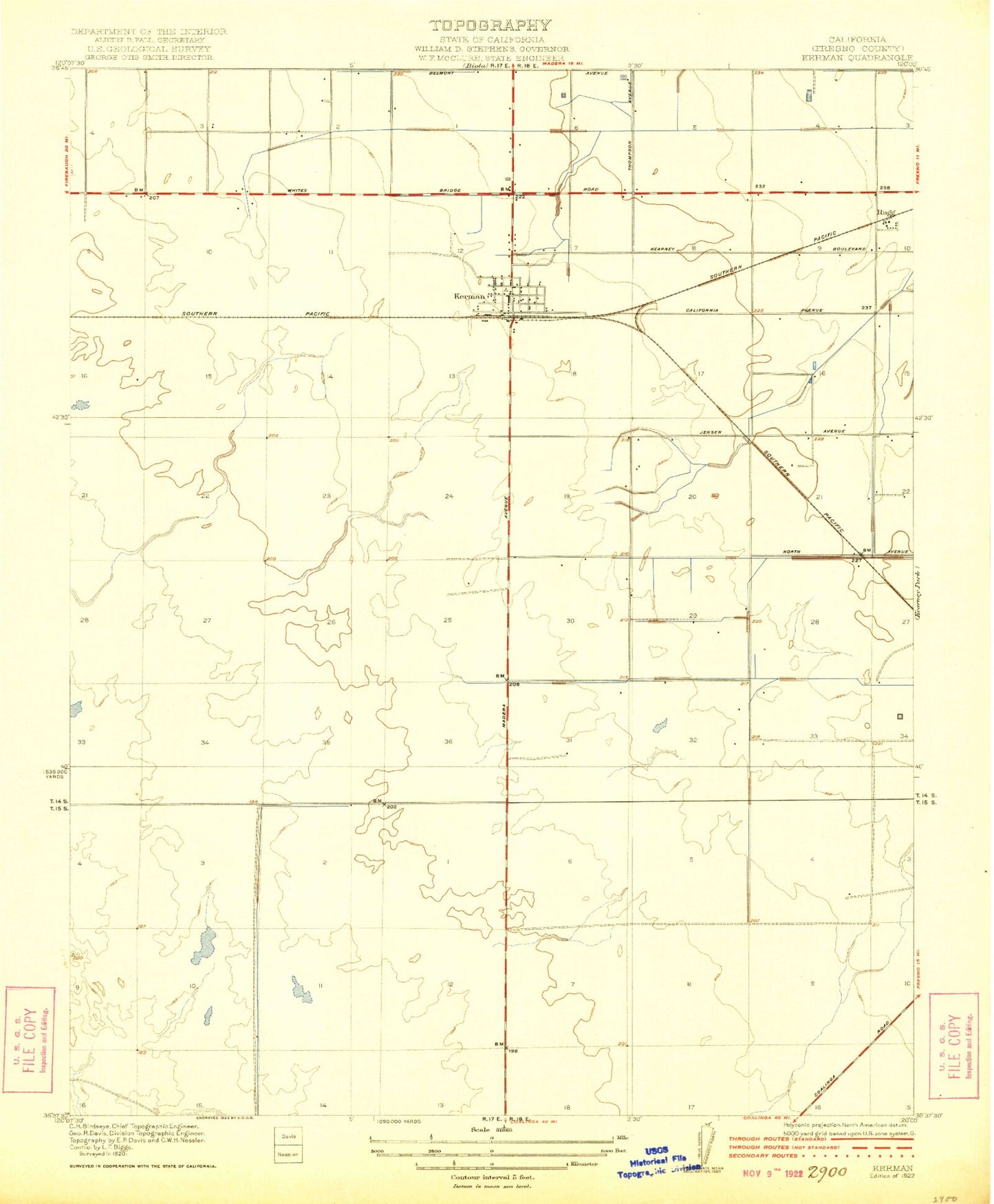 Classic USGS Kerman California 7.5'x7.5' Topo Map Image