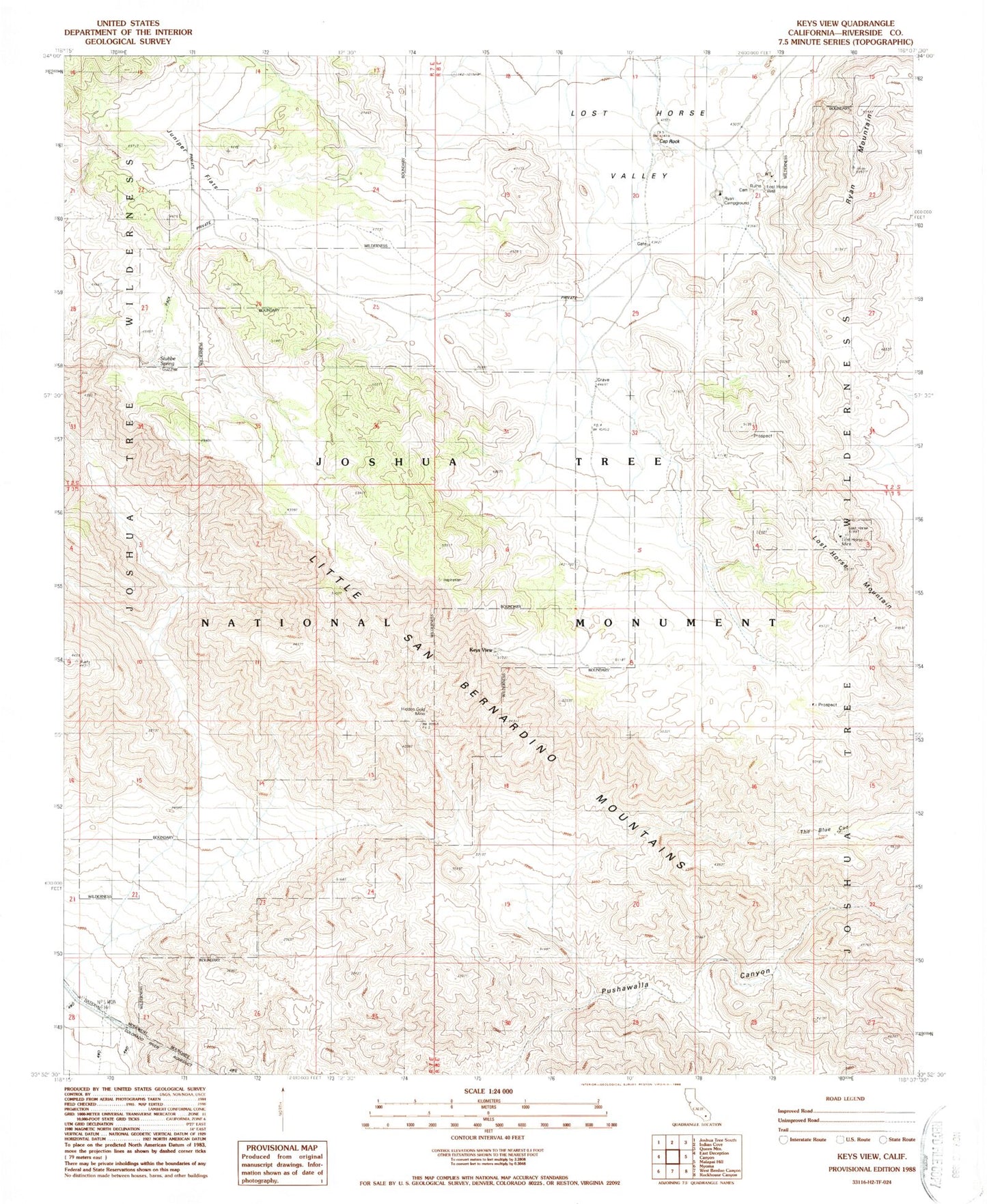 Classic USGS Keys View California 7.5'x7.5' Topo Map Image