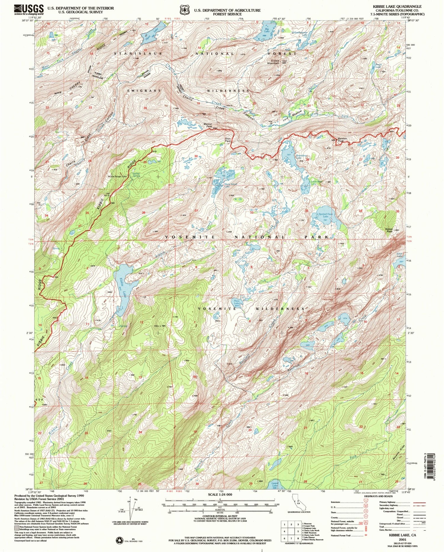 USGS Classic Kibbie Lake California 7.5'x7.5' Topo Map Image