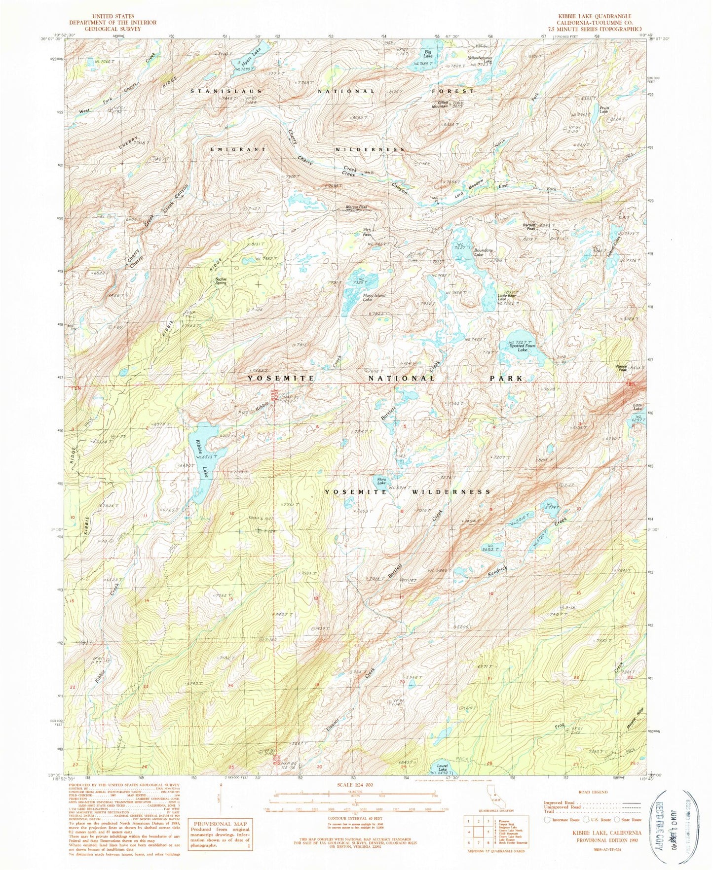 USGS Classic Kibbie Lake California 7.5'x7.5' Topo Map Image