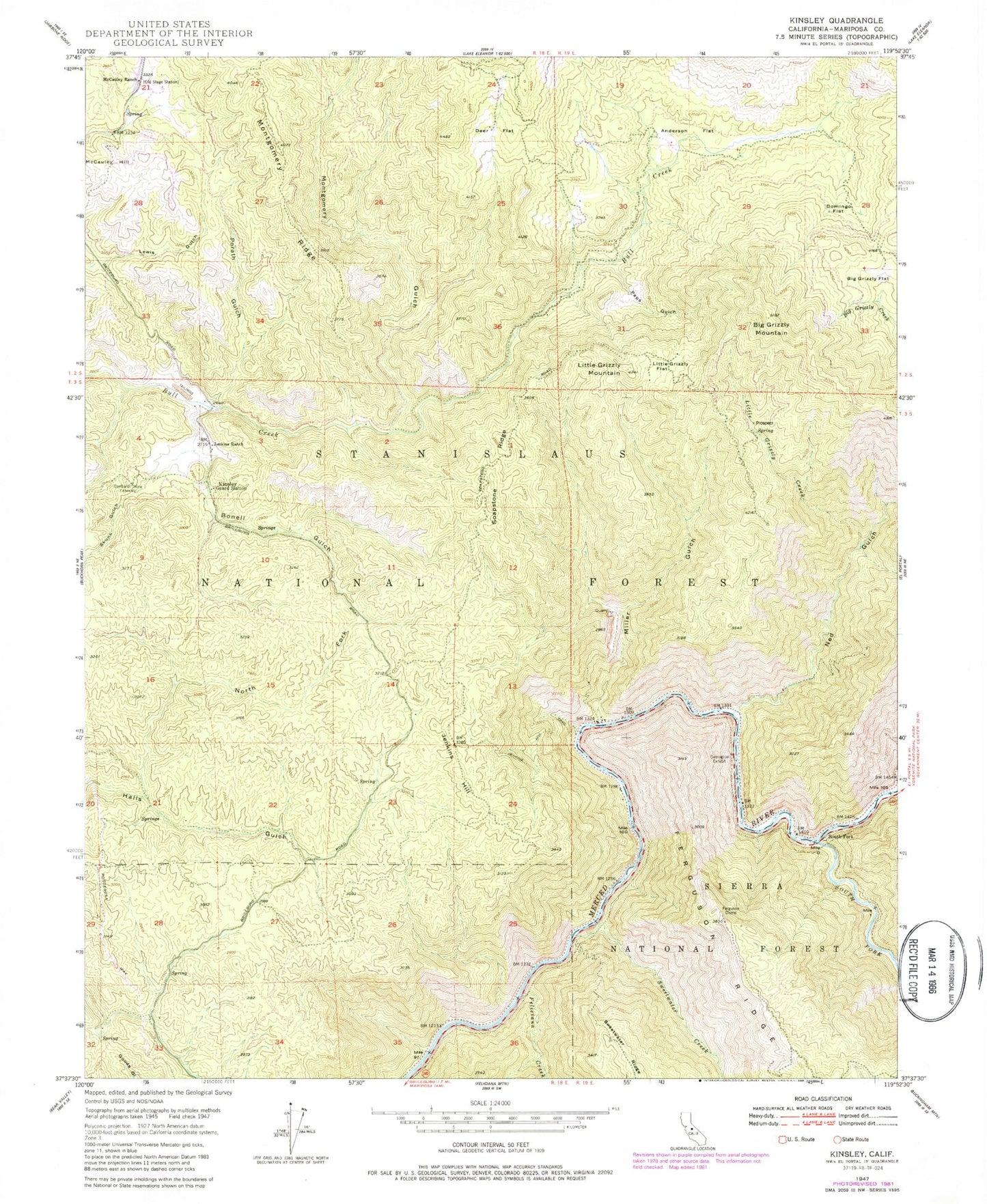 Classic USGS Kinsley California 7.5'x7.5' Topo Map Image