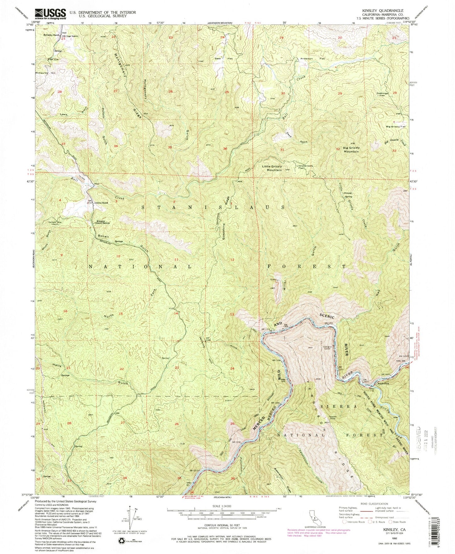 Classic USGS Kinsley California 7.5'x7.5' Topo Map Image