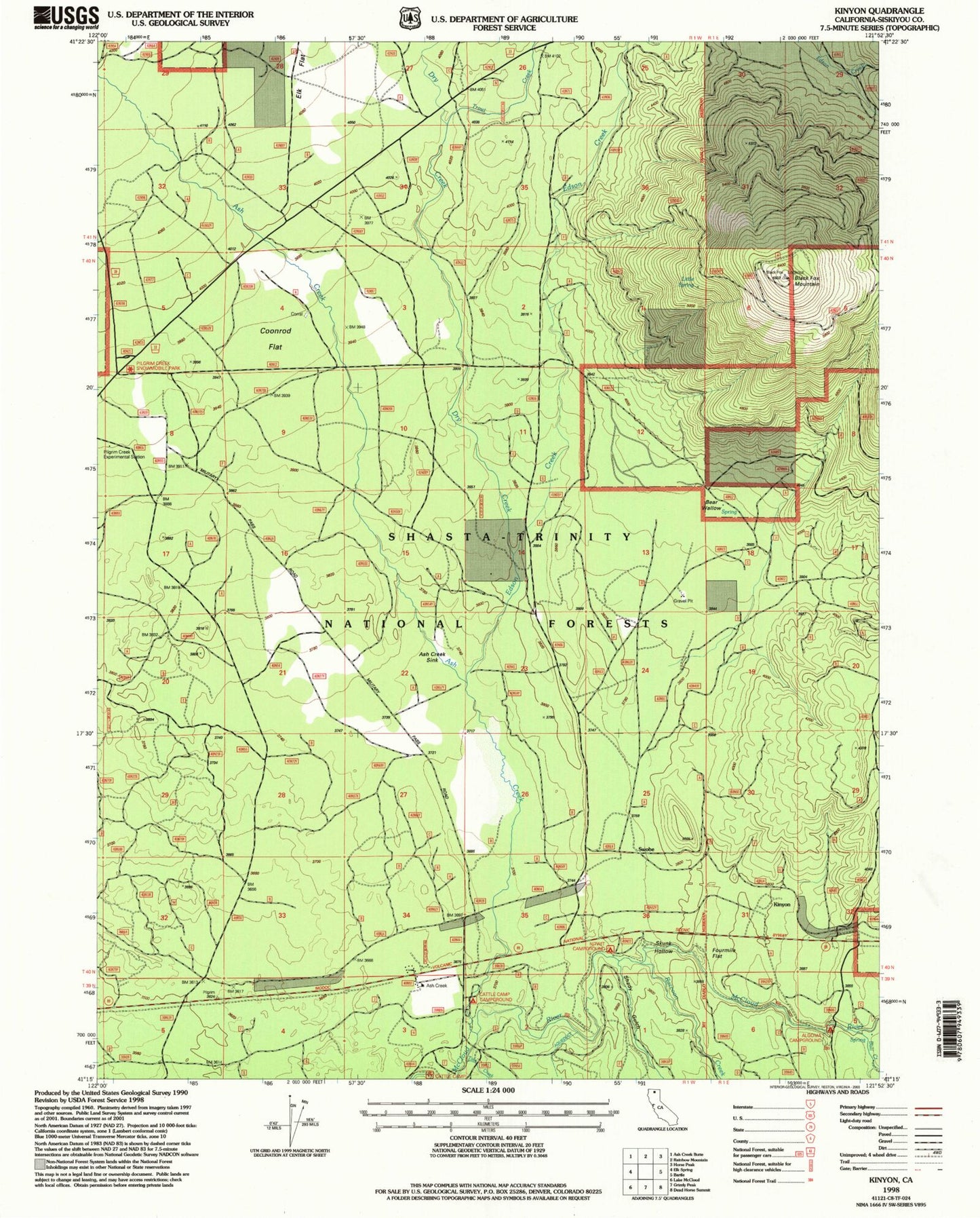 Classic USGS Kinyon California 7.5'x7.5' Topo Map Image