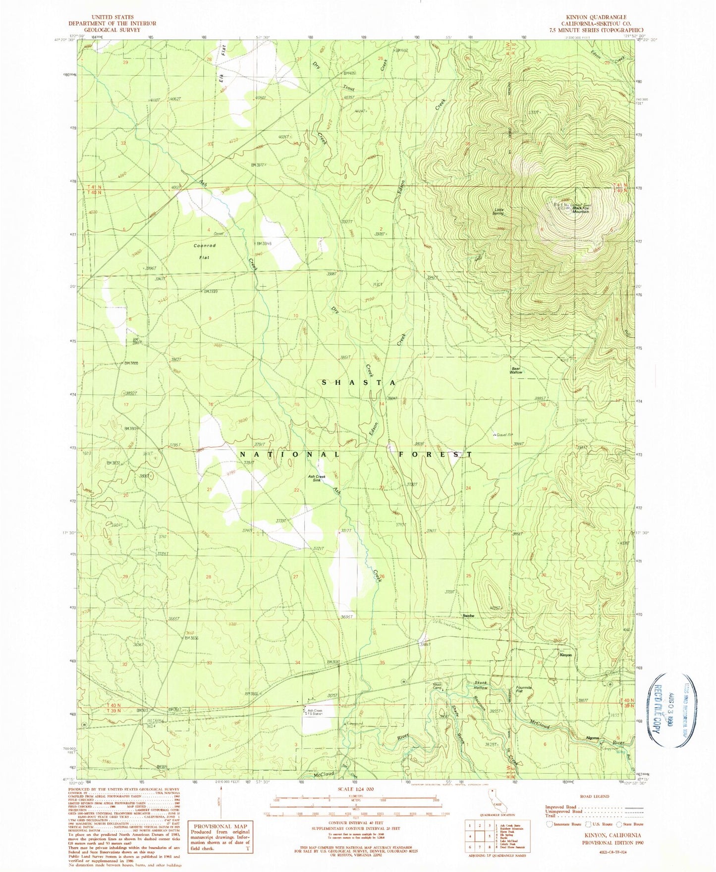 Classic USGS Kinyon California 7.5'x7.5' Topo Map Image