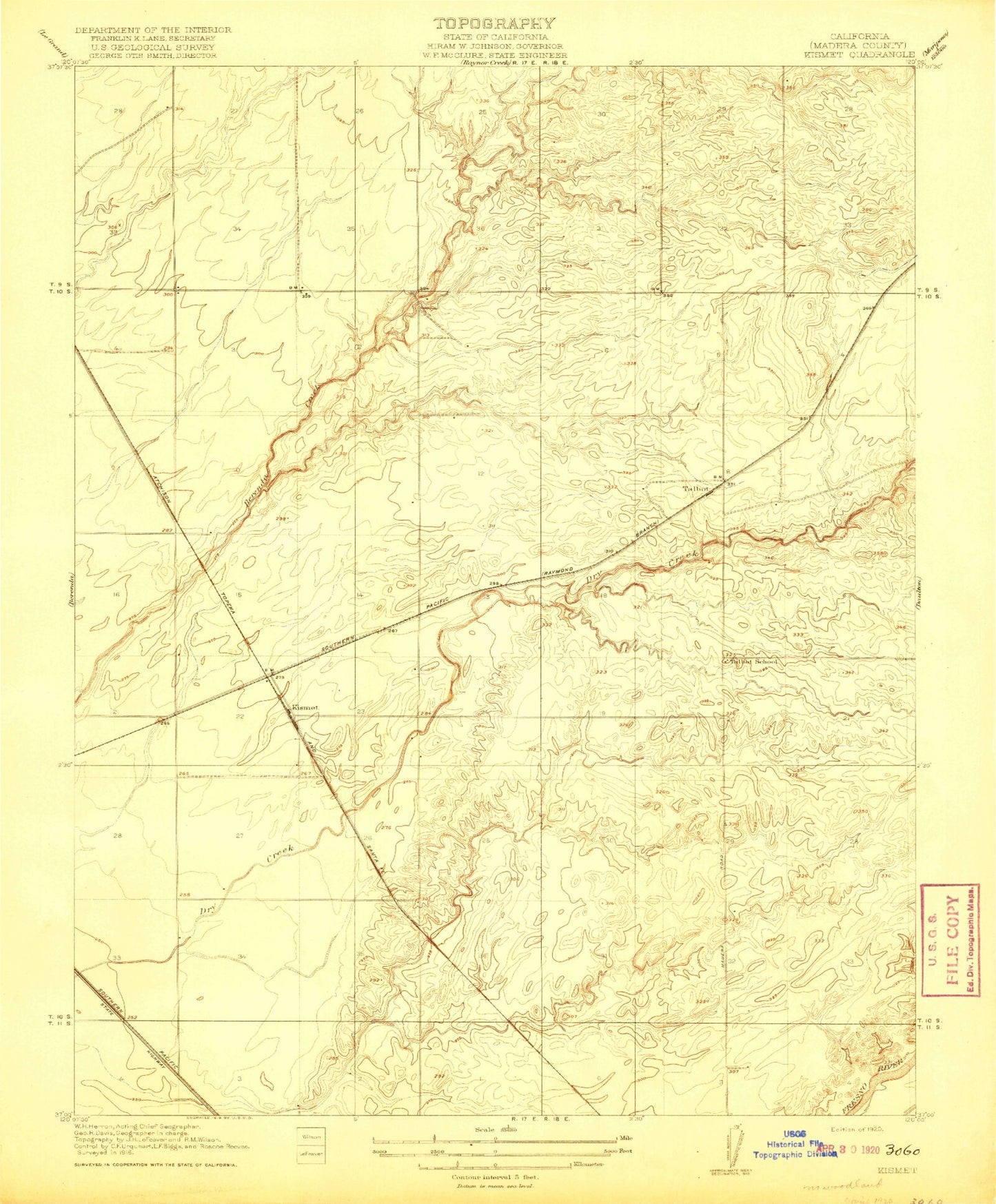 Classic USGS Kismet California 7.5'x7.5' Topo Map Image