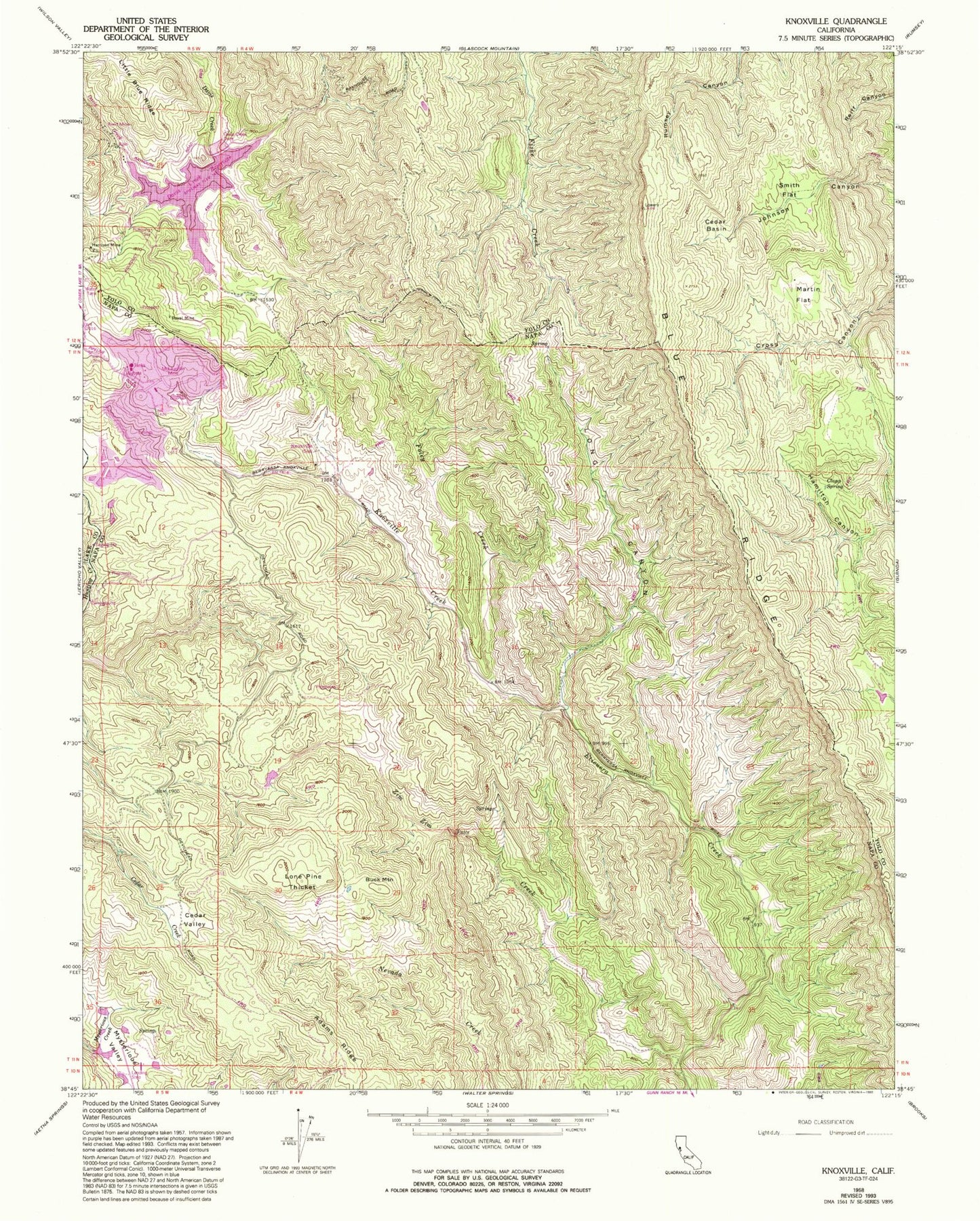 Classic USGS Knoxville California 7.5'x7.5' Topo Map Image