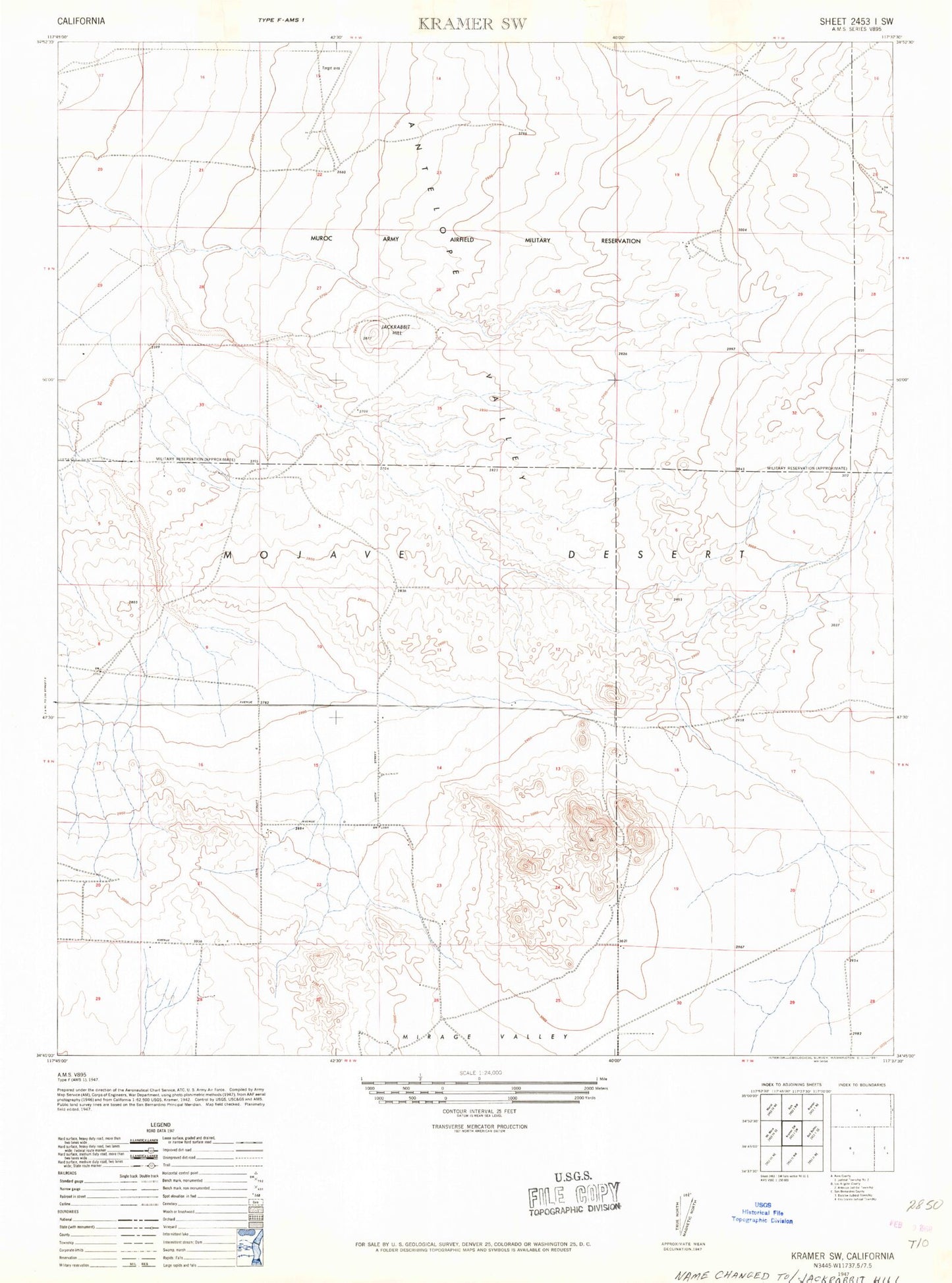 Classic USGS Jackrabbit Hill California 7.5'x7.5' Topo Map Image