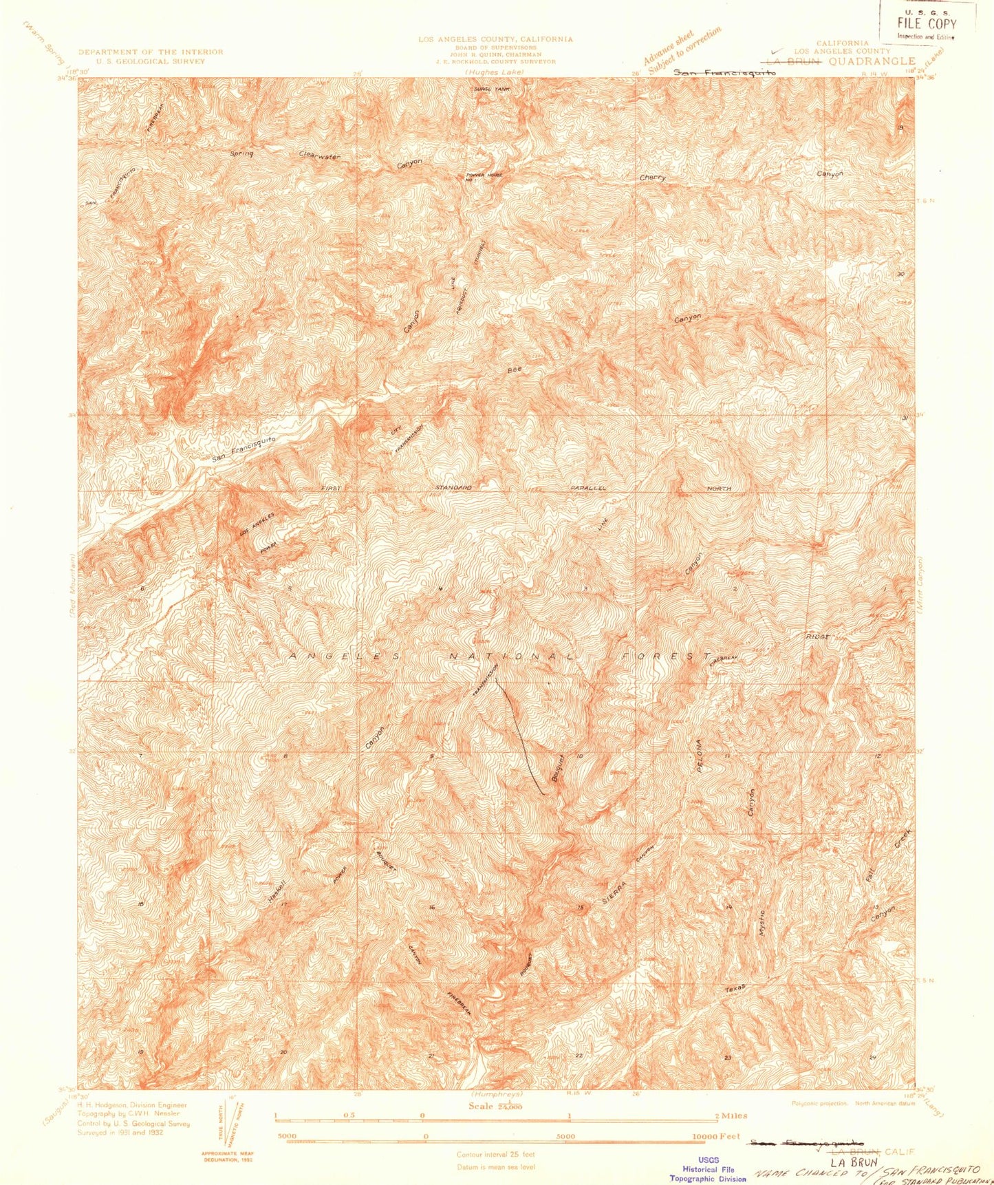 Classic USGS San Francisquito California 7.5'x7.5' Topo Map Image