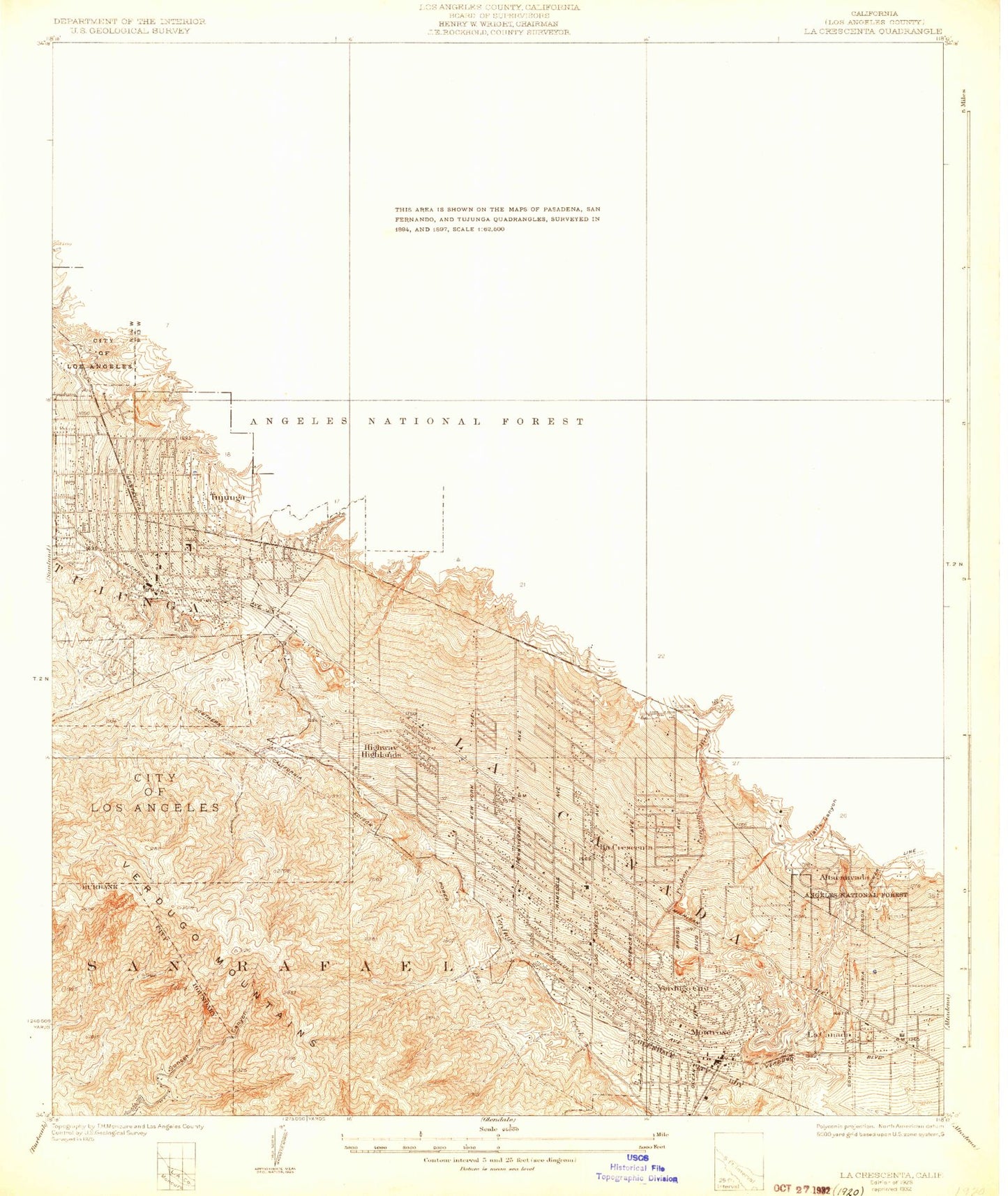 Classic USGS La Crescenta California 7.5'x7.5' Topo Map Image