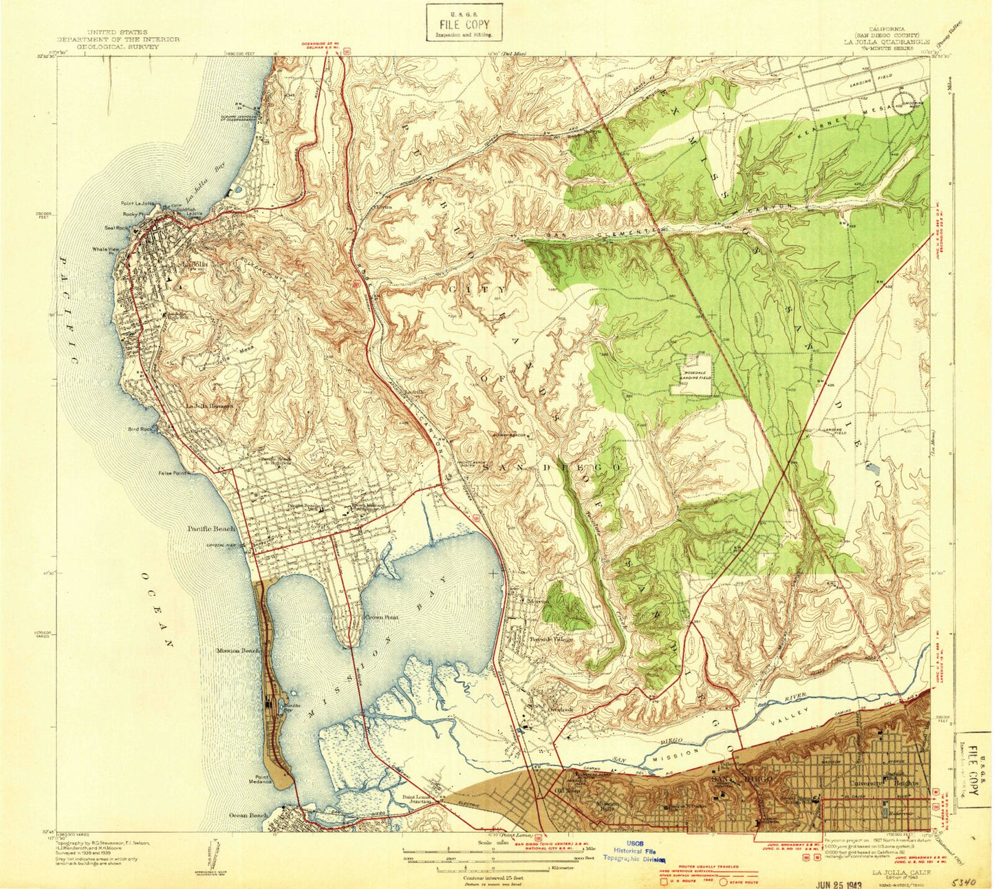 Classic USGS La Jolla California 7.5'x7.5' Topo Map Image