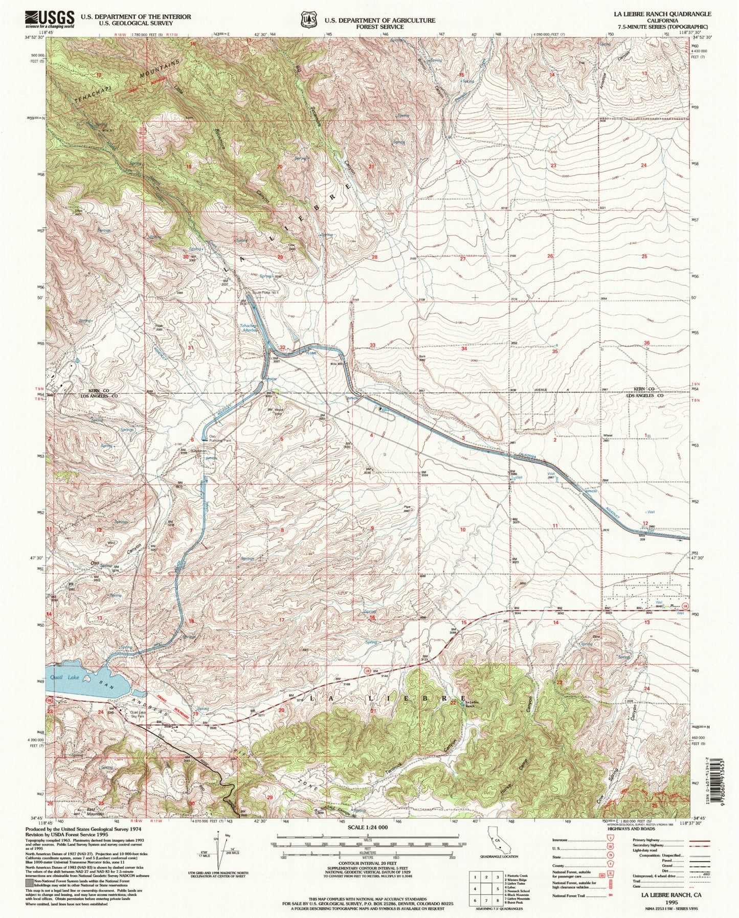 Classic USGS La Liebre Ranch California 7.5'x7.5' Topo Map Image