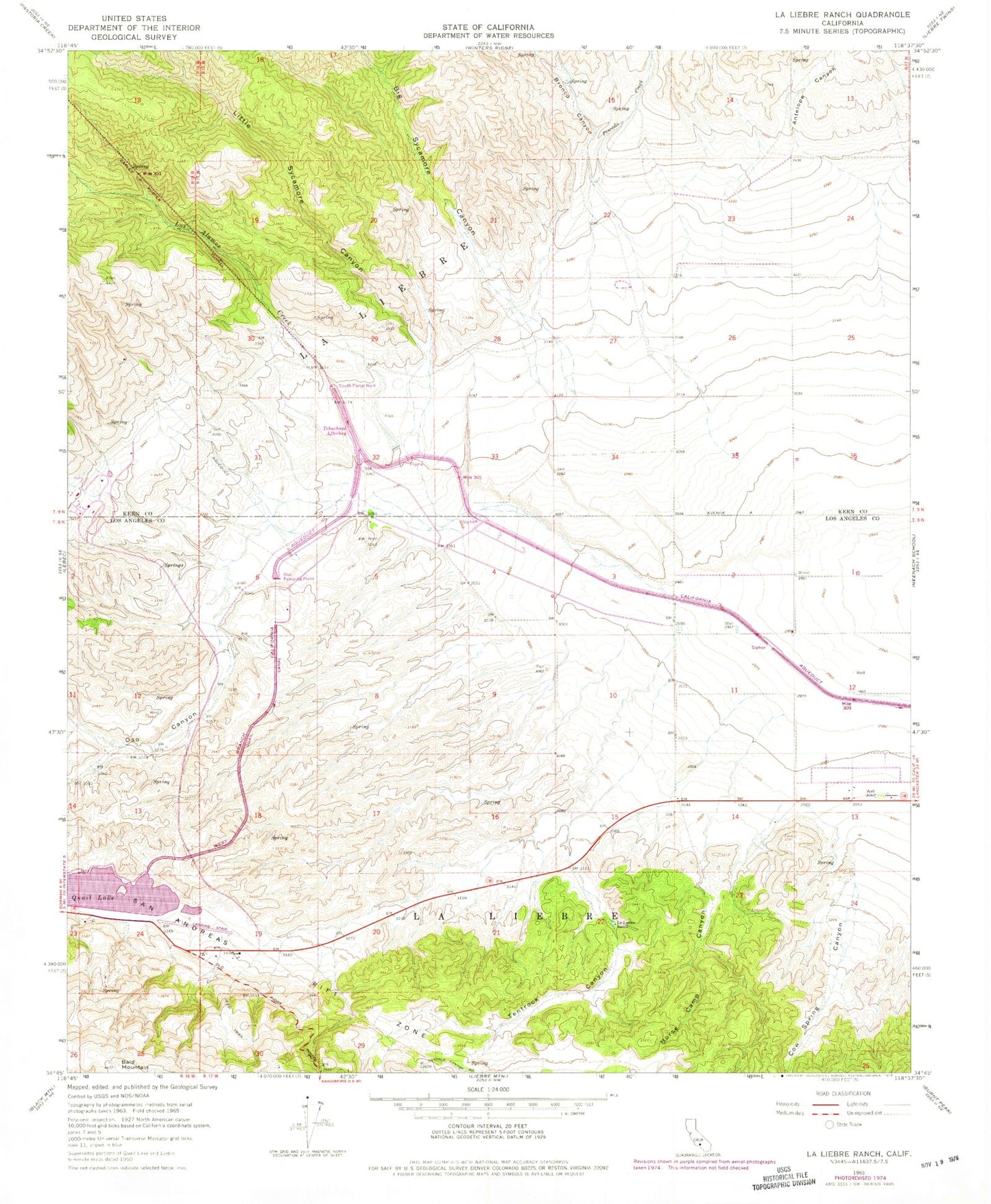 Classic USGS La Liebre Ranch California 7.5'x7.5' Topo Map Image