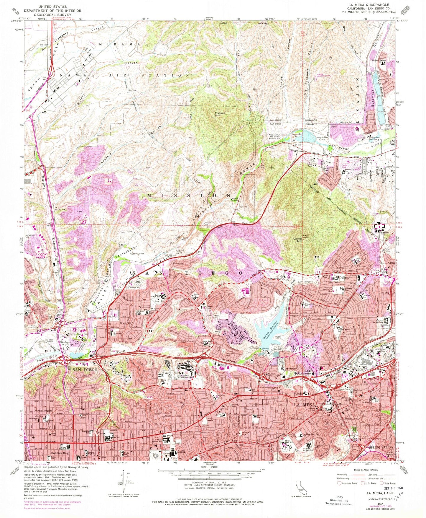 Classic USGS La Mesa California 7.5'x7.5' Topo Map Image