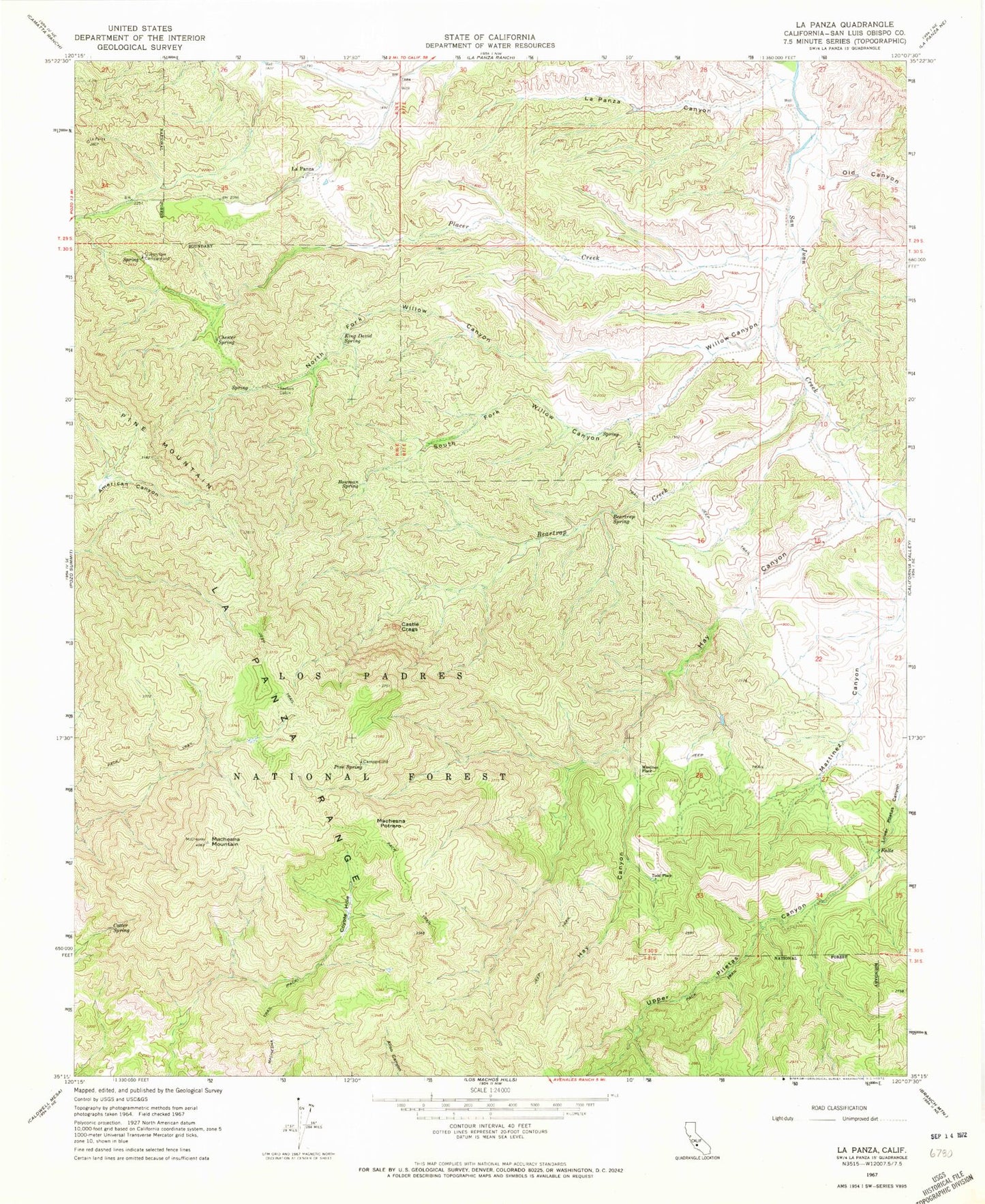 Classic USGS La Panza California 7.5'x7.5' Topo Map Image