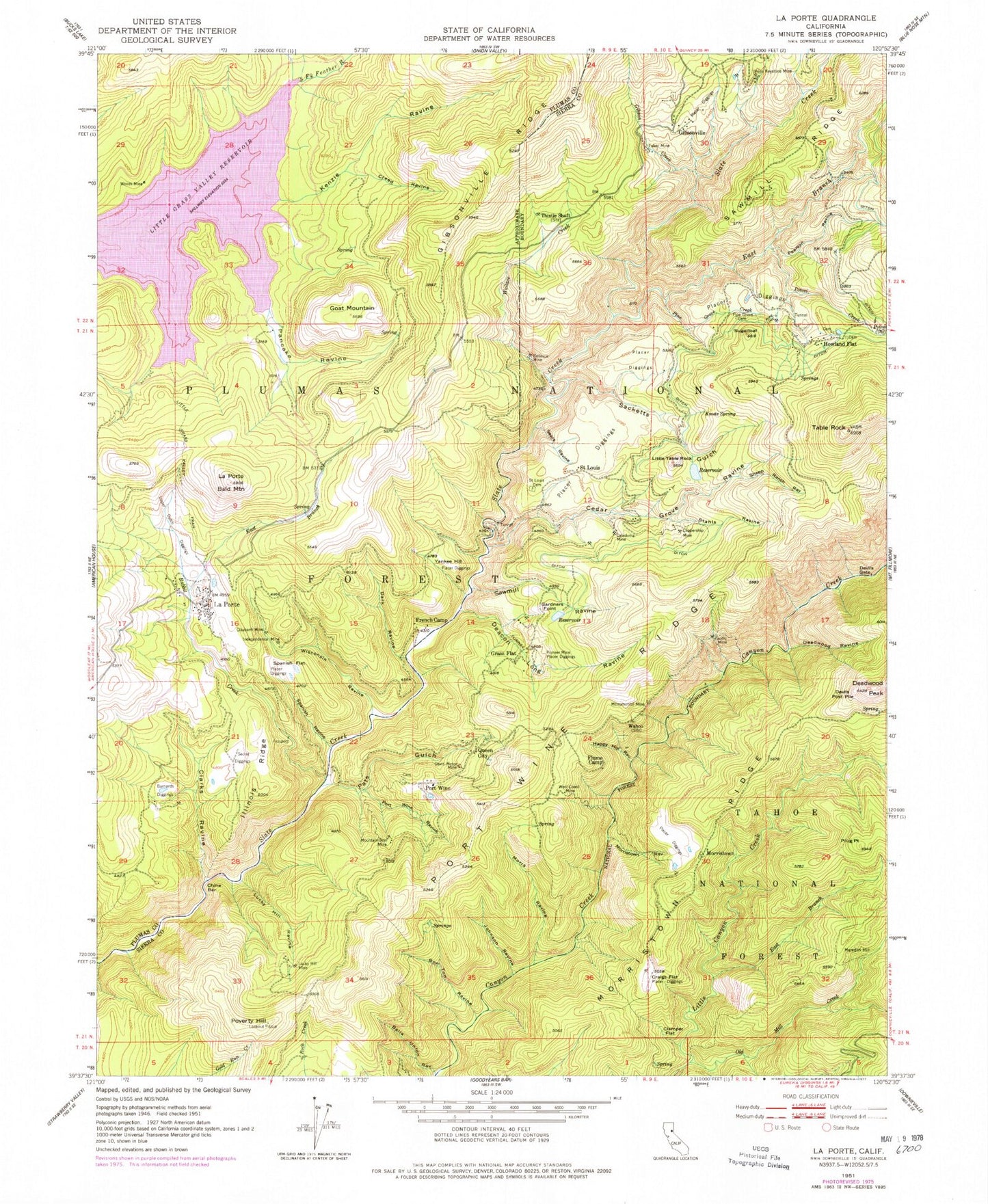 Classic USGS La Porte California 7.5'x7.5' Topo Map Image