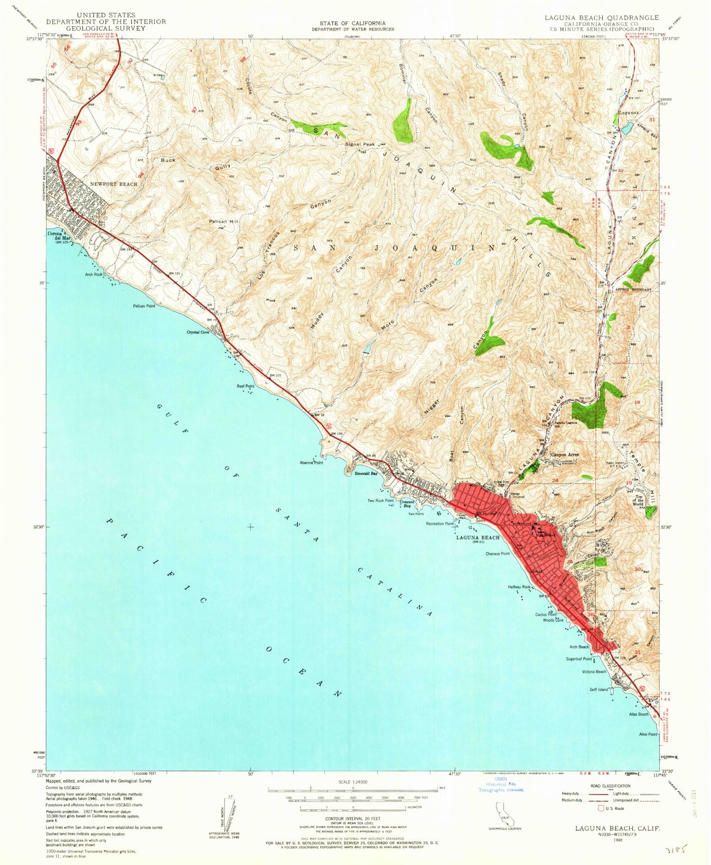 Classic USGS Laguna Beach California 7.5'x7.5' Topo Map Image