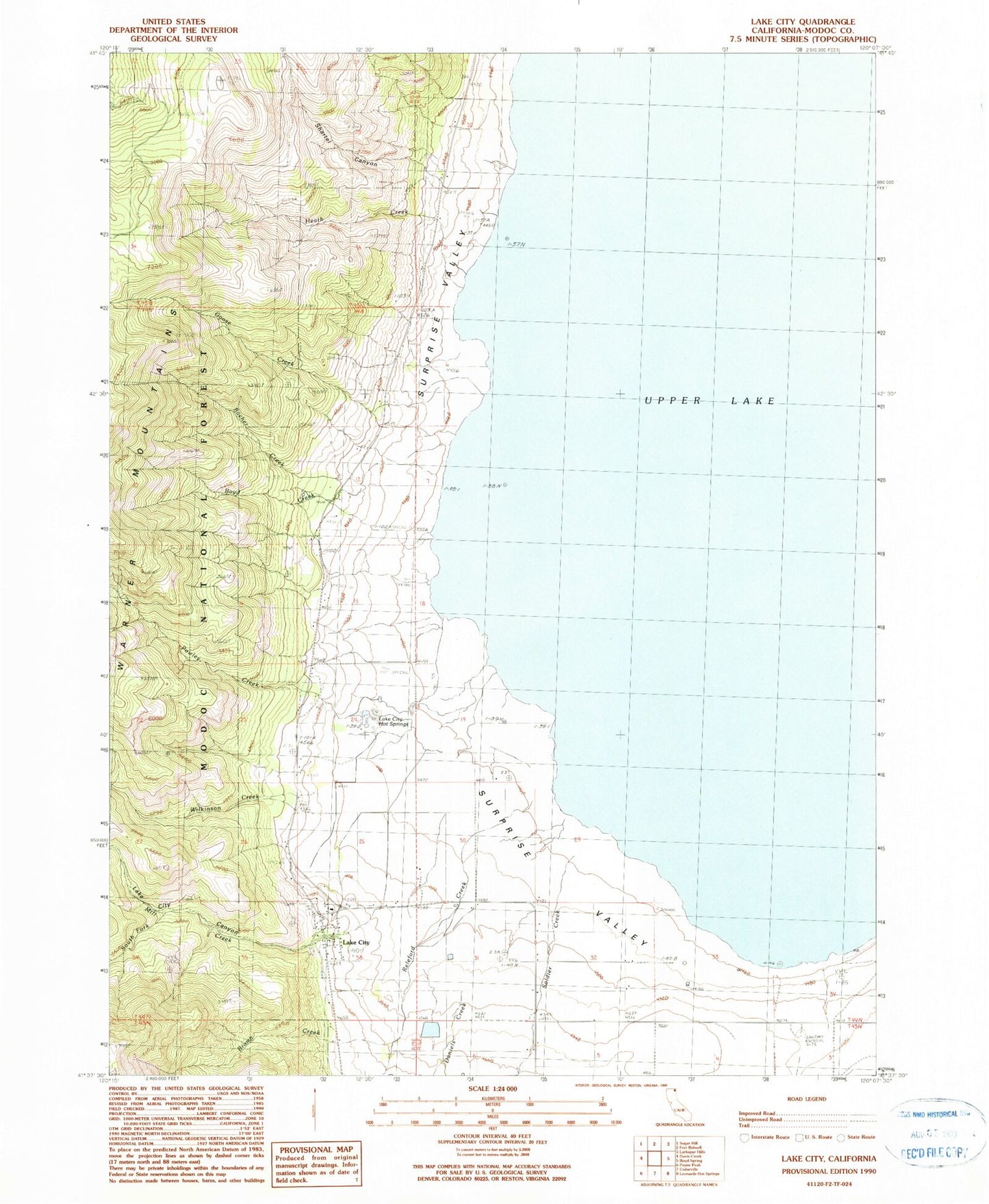 Classic USGS Lake City California 7.5'x7.5' Topo Map Image