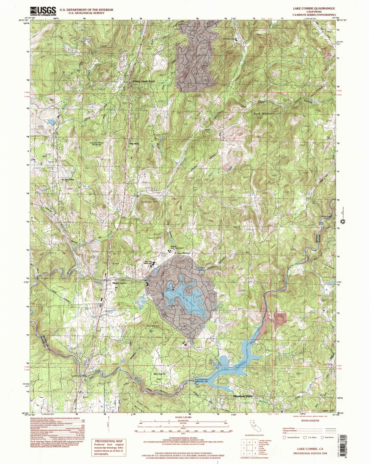 Classic USGS Lake Combie California 7.5'x7.5' Topo Map Image