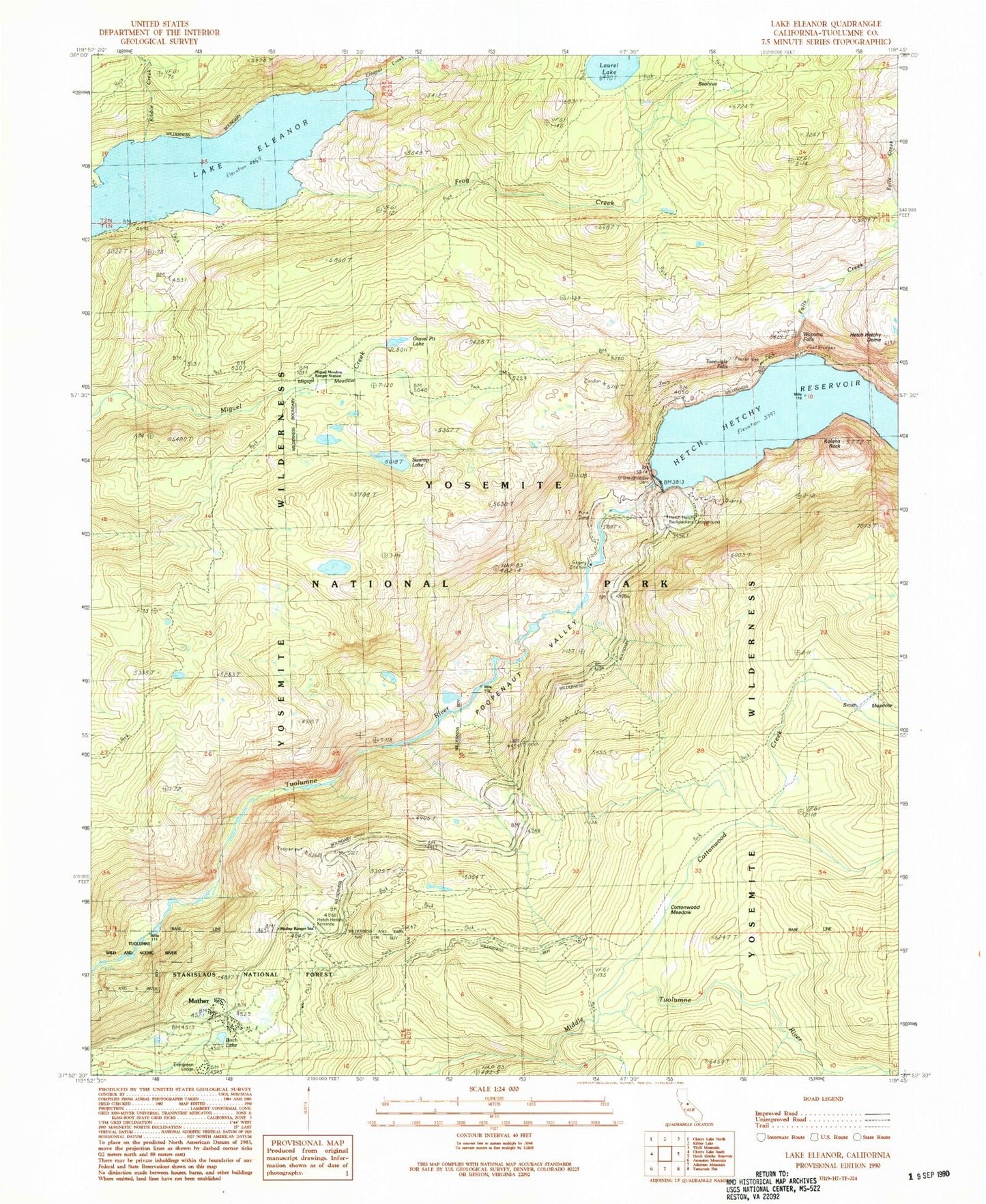 Classic USGS Lake Eleanor California 7.5'x7.5' Topo Map Image