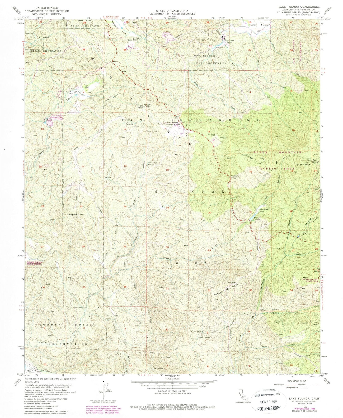 Classic USGS Lake Fulmor California 7.5'x7.5' Topo Map Image