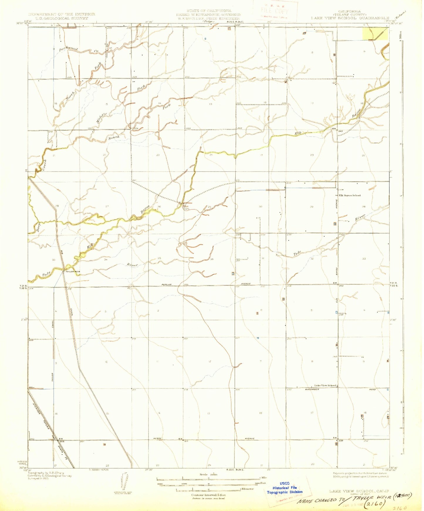 Classic USGS Taylor Weir California 7.5'x7.5' Topo Map Image