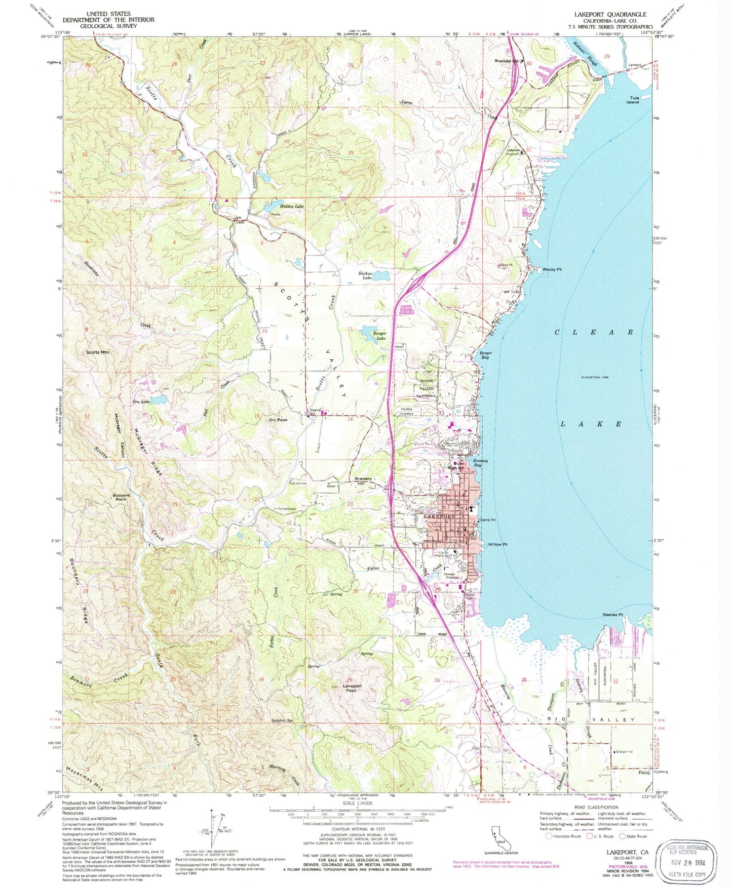 Classic USGS Lakeport California 7.5'x7.5' Topo Map Image
