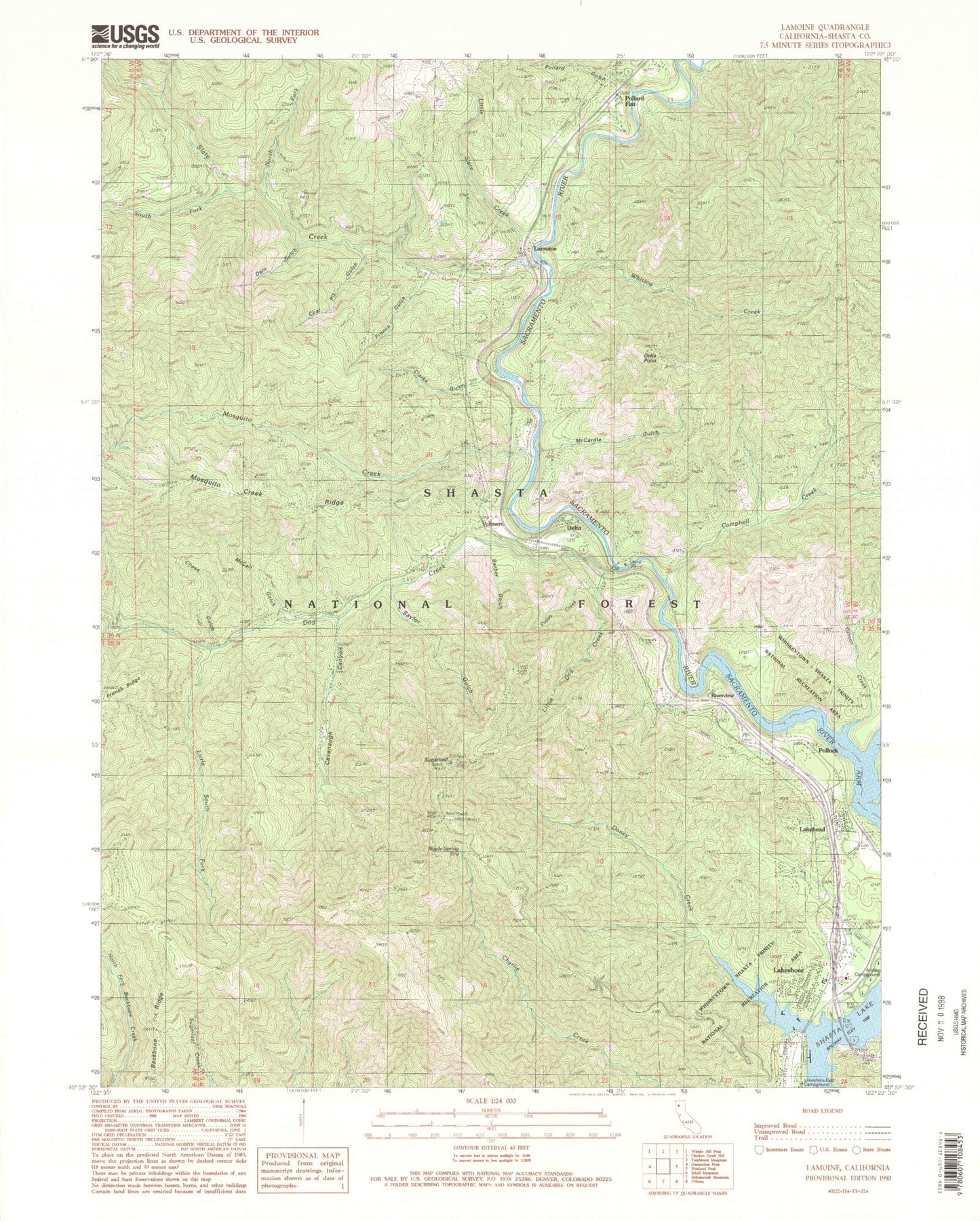 Classic USGS Lamoine California 7.5'x7.5' Topo Map Image