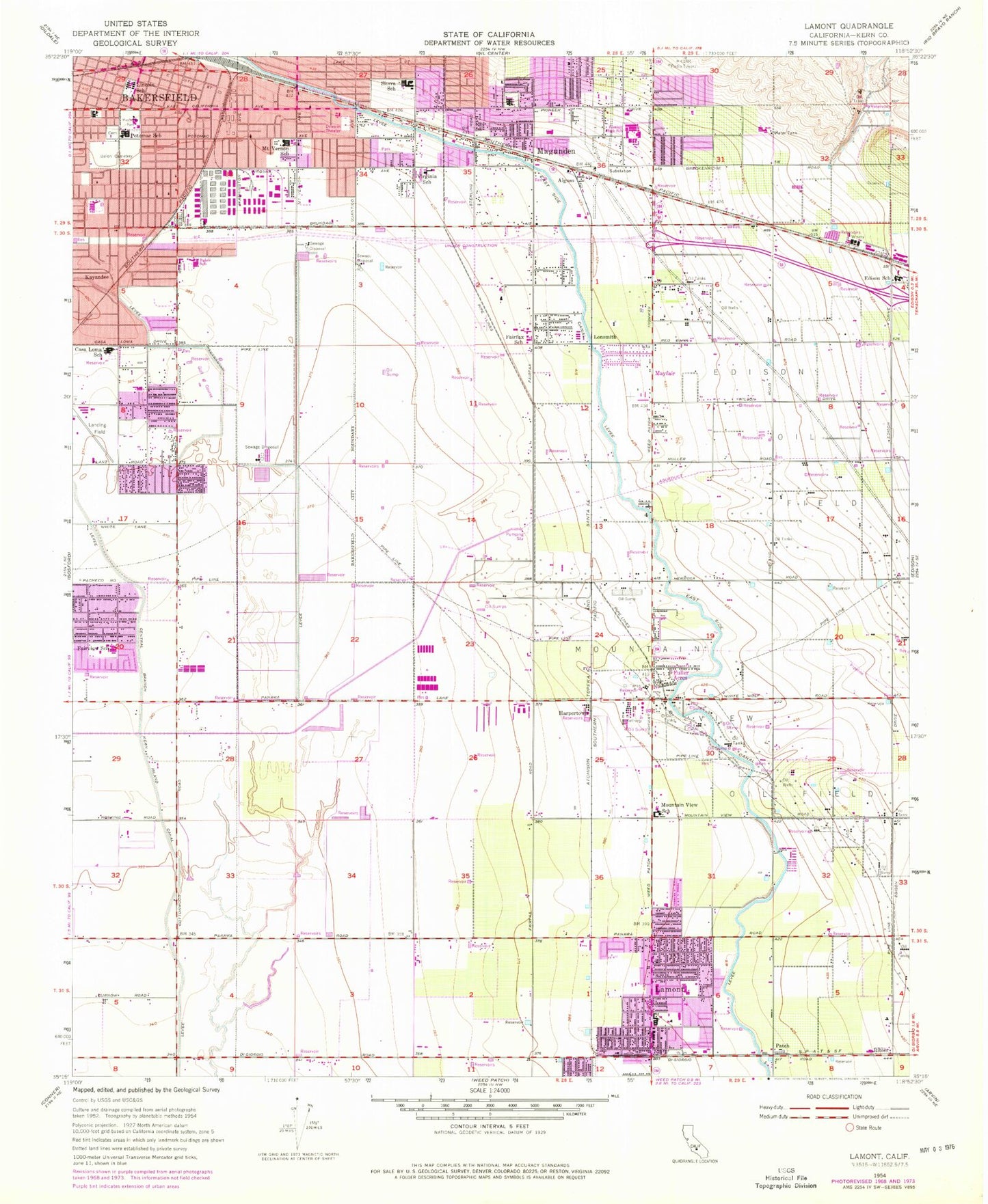 Classic USGS Lamont California 7.5'x7.5' Topo Map Image