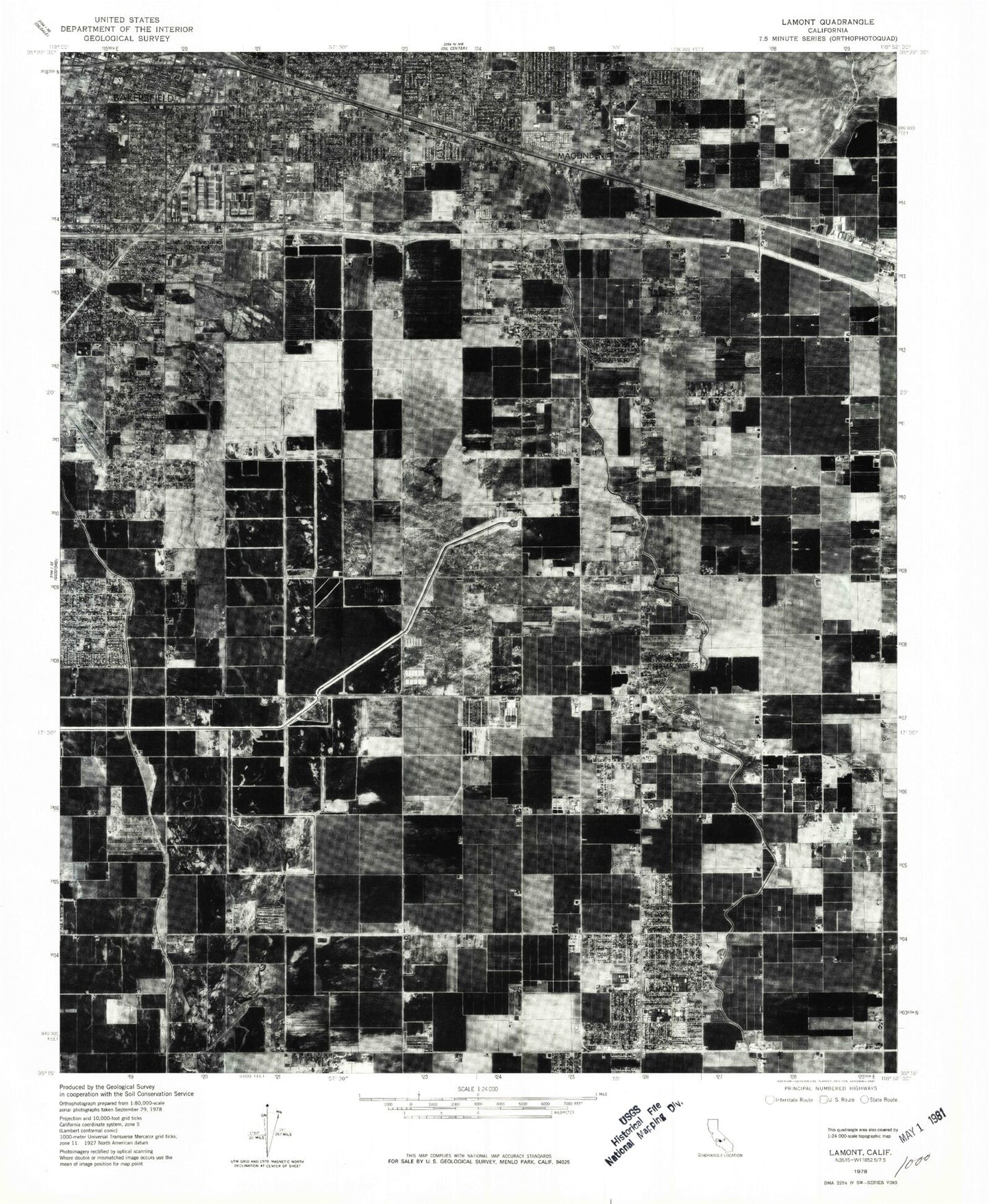 Classic USGS Lamont California 7.5'x7.5' Topo Map Image