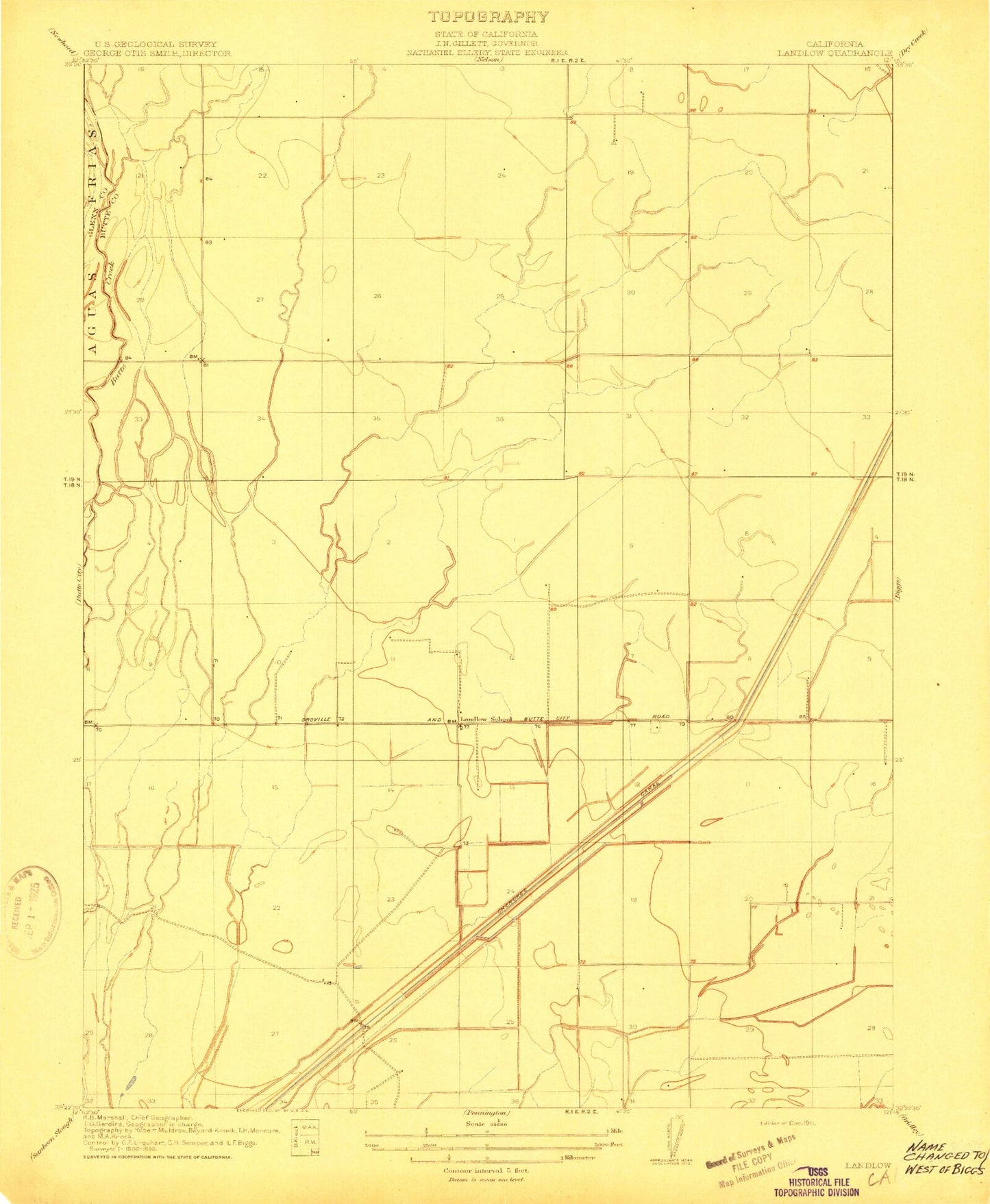 Classic USGS West of Biggs California 7.5'x7.5' Topo Map Image