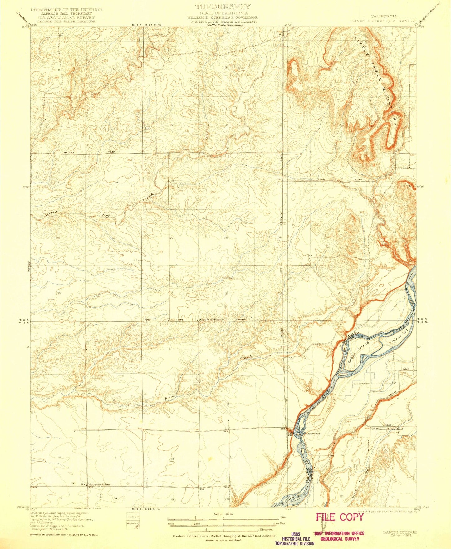 Classic USGS Lanes Bridge California 7.5'x7.5' Topo Map Image