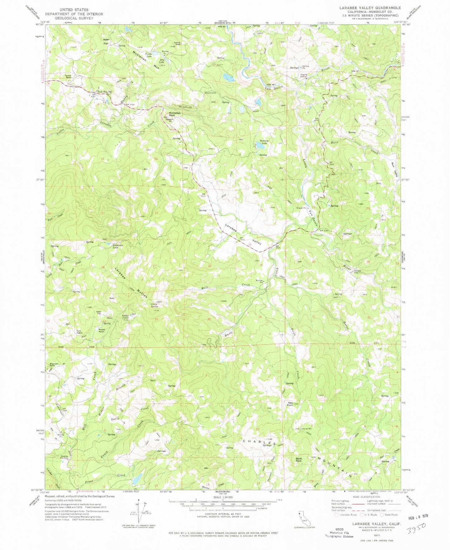 Classic USGS Larabee Valley California 7.5'x7.5' Topo Map Image