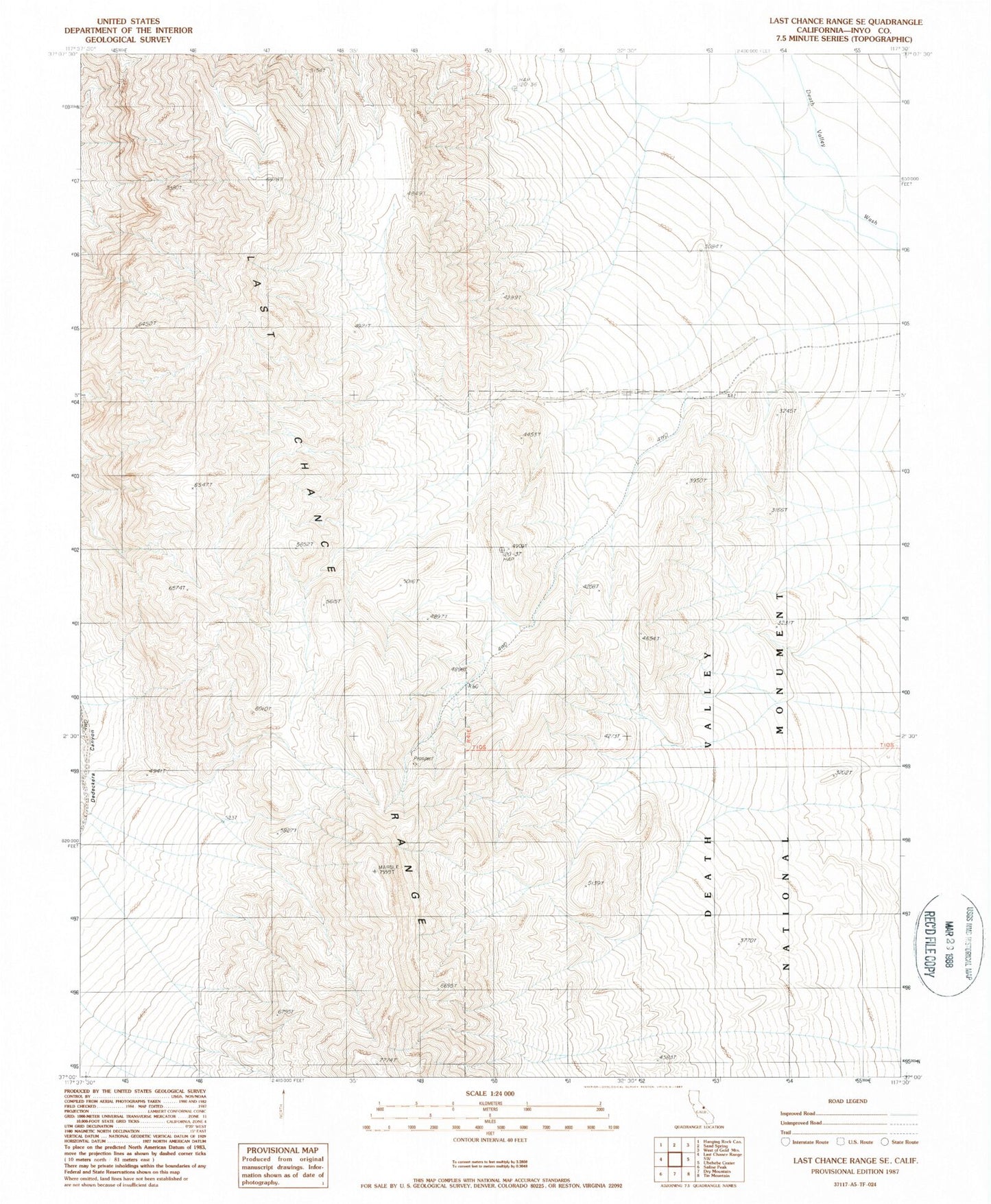 Classic USGS Last Chance Range SE California 7.5'x7.5' Topo Map Image
