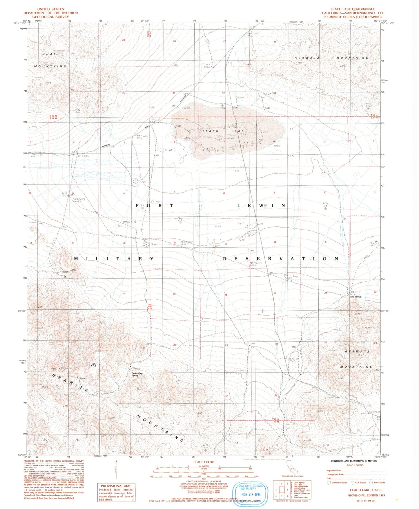 Classic USGS Leach Lake California 7.5'x7.5' Topo Map Image