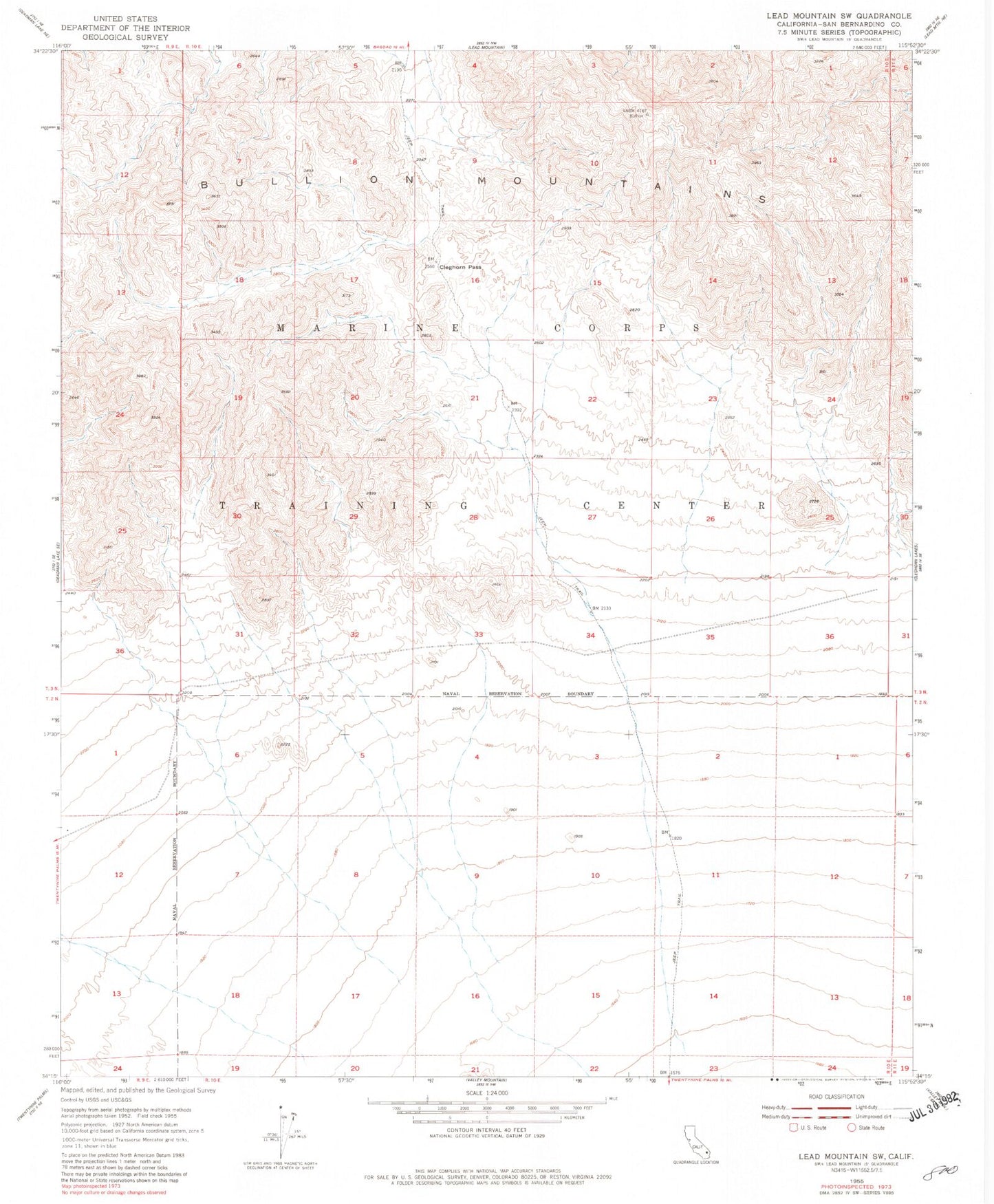 Classic USGS Lead Mountain SW California 7.5'x7.5' Topo Map Image