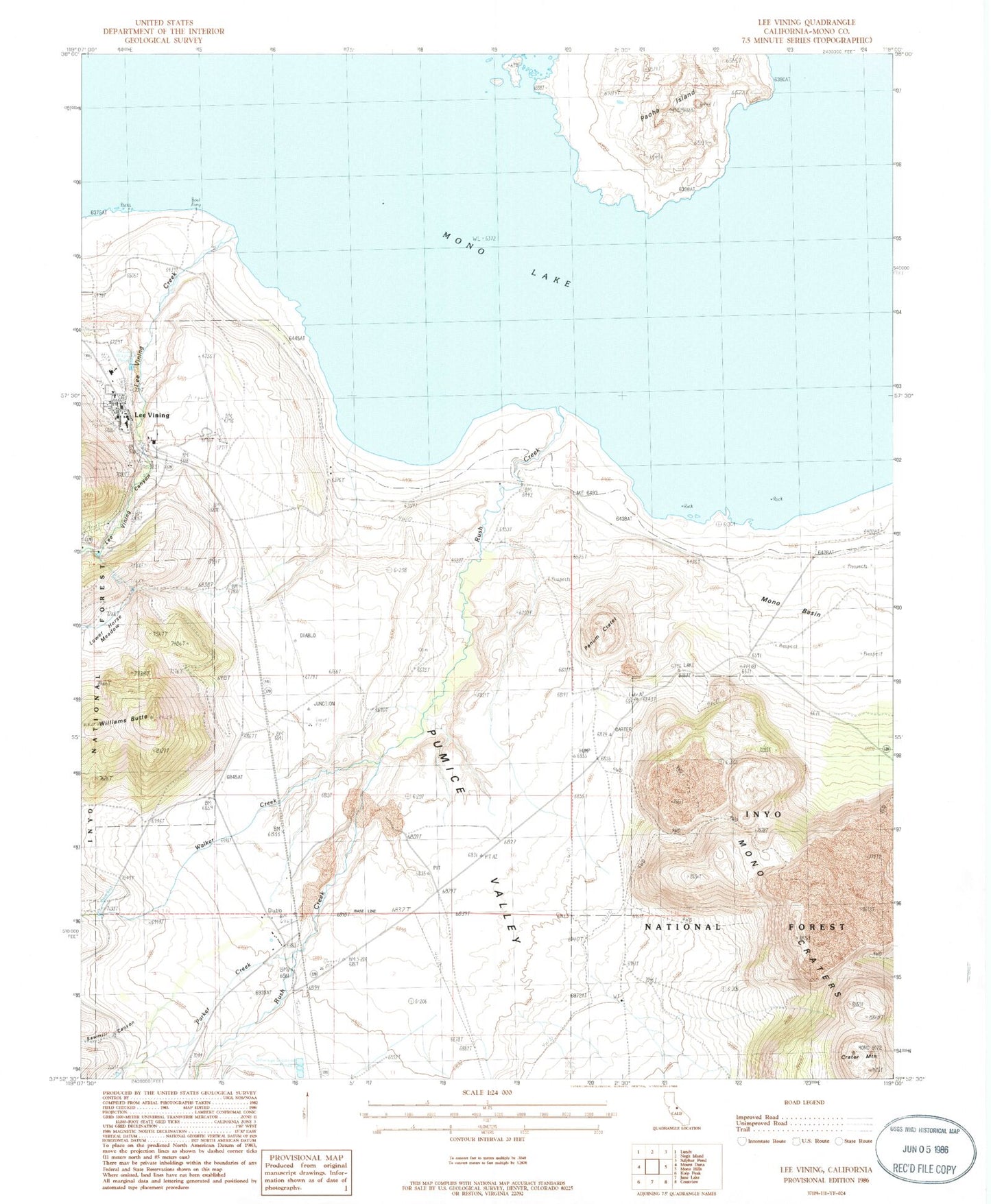 Classic USGS Lee Vining California 7.5'x7.5' Topo Map Image
