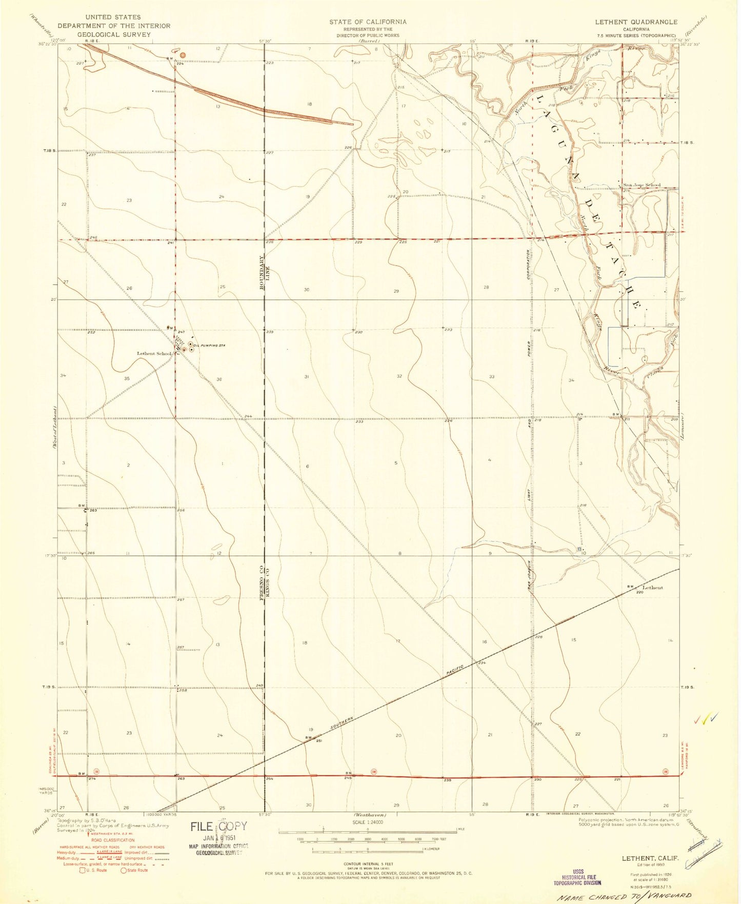 Classic USGS Vanguard California 7.5'x7.5' Topo Map Image