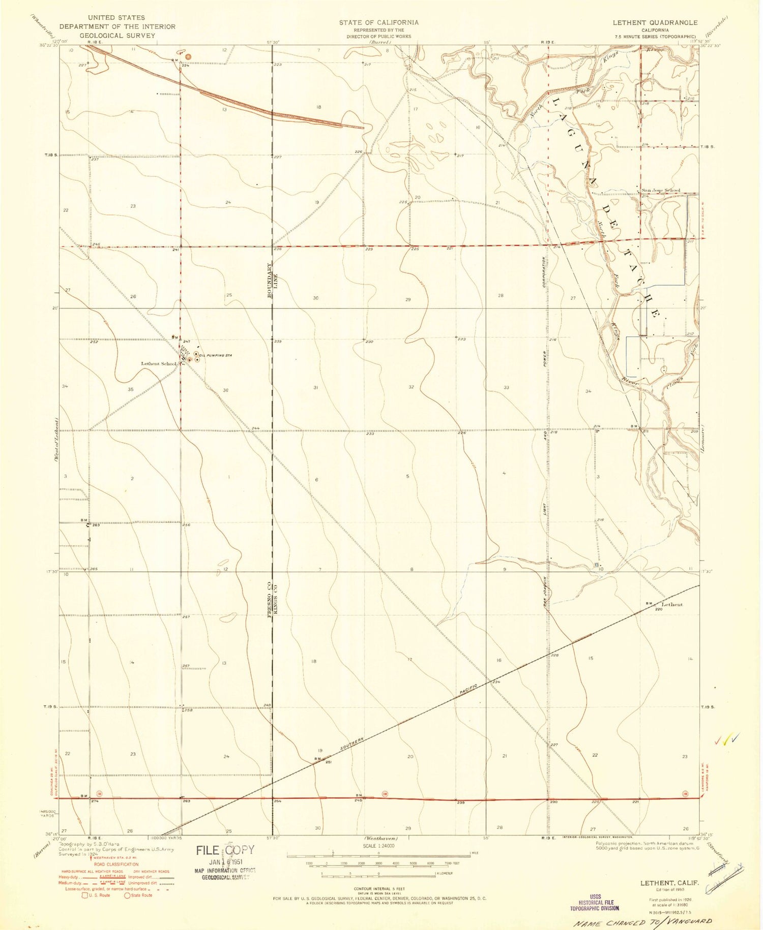 Classic USGS Vanguard California 7.5'x7.5' Topo Map Image