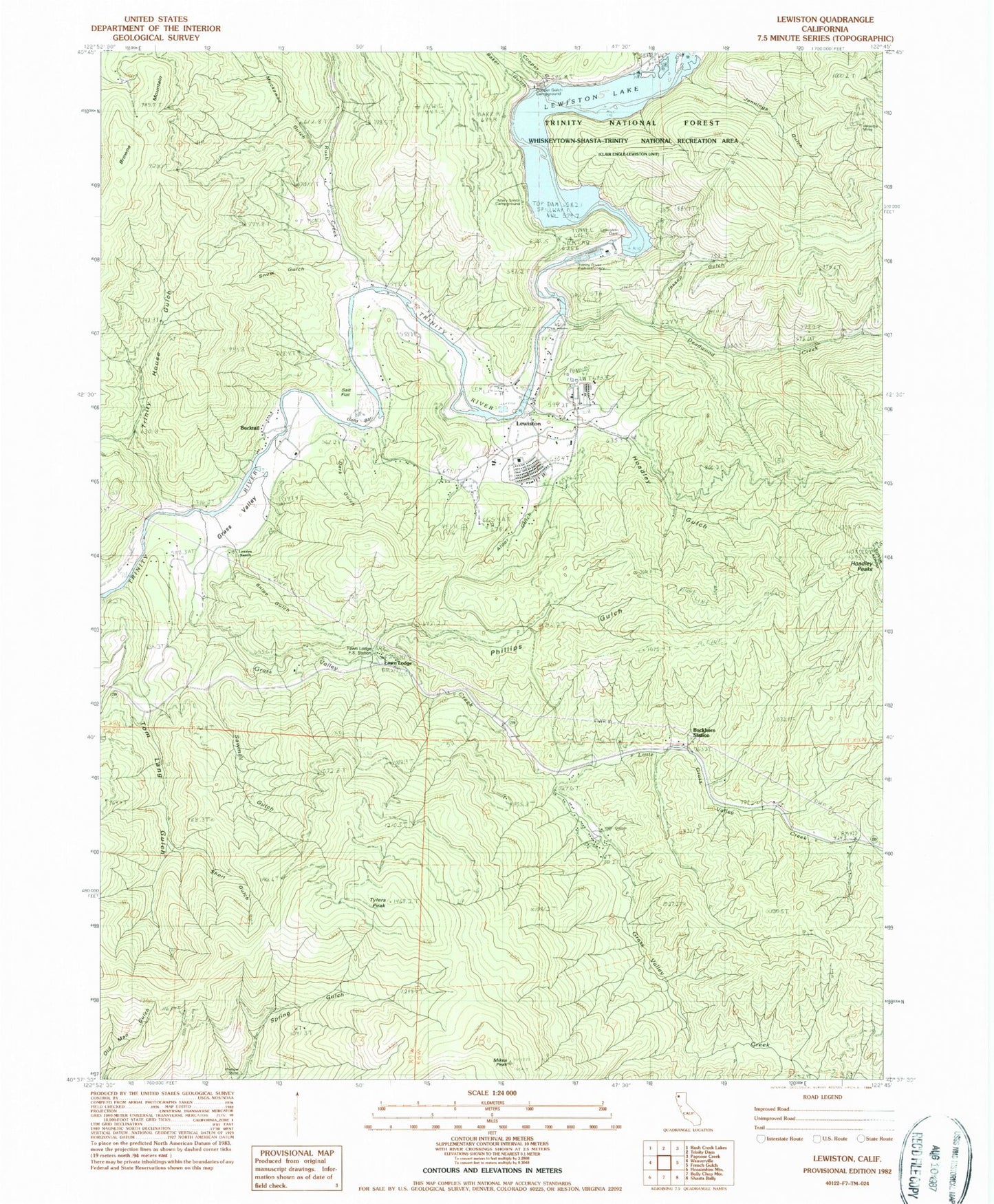 Classic USGS Lewiston California 7.5'x7.5' Topo Map Image