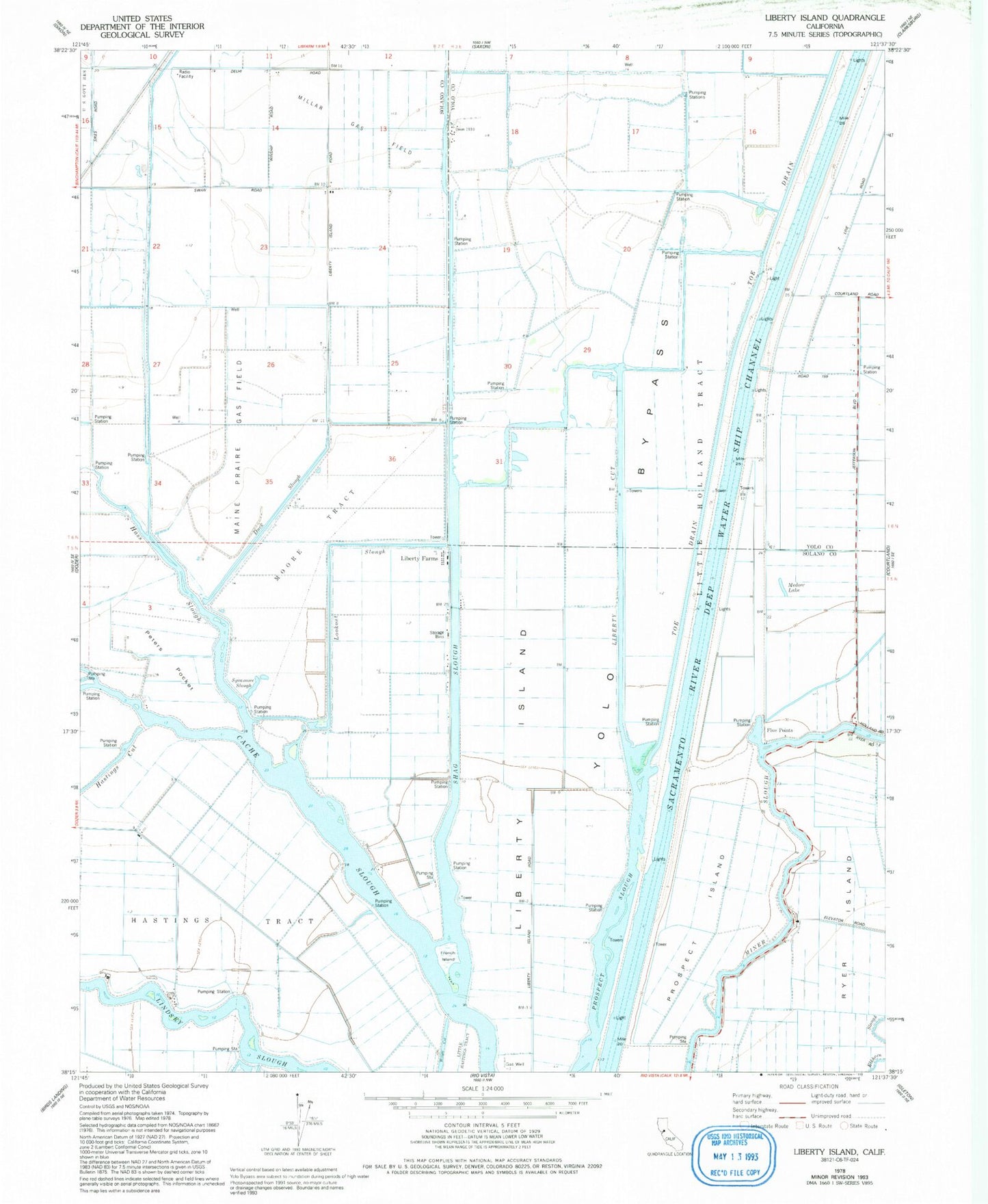 Classic USGS Liberty Island California 7.5'x7.5' Topo Map Image