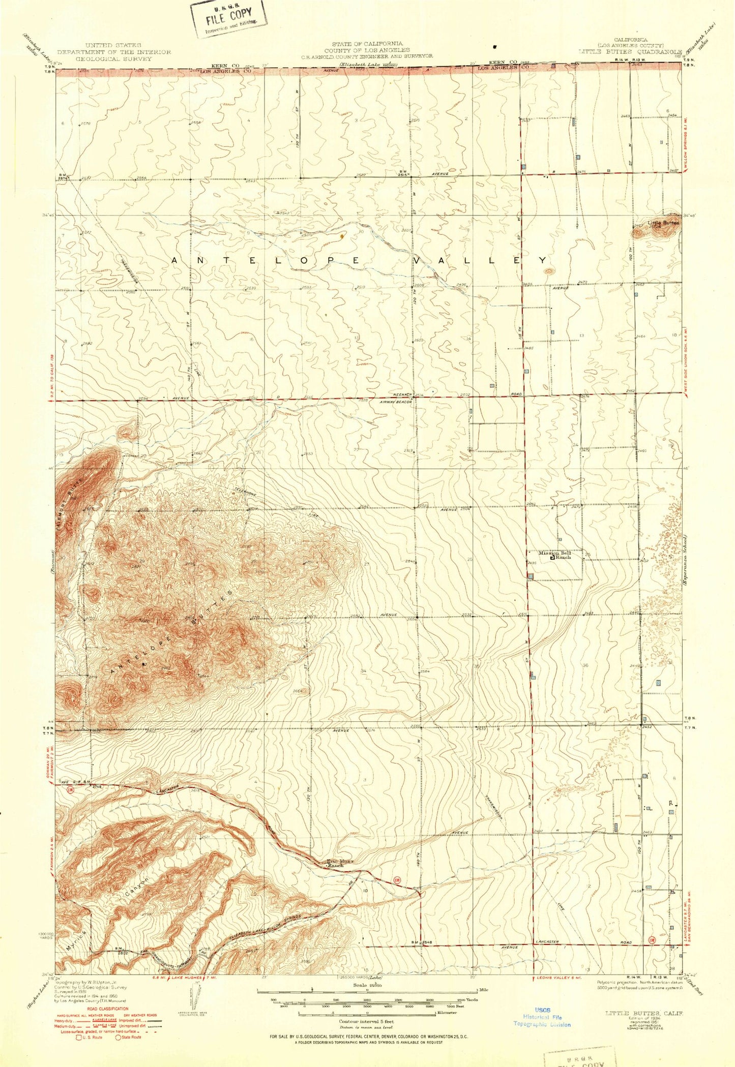 Classic USGS Little Buttes California 7.5'x7.5' Topo Map Image