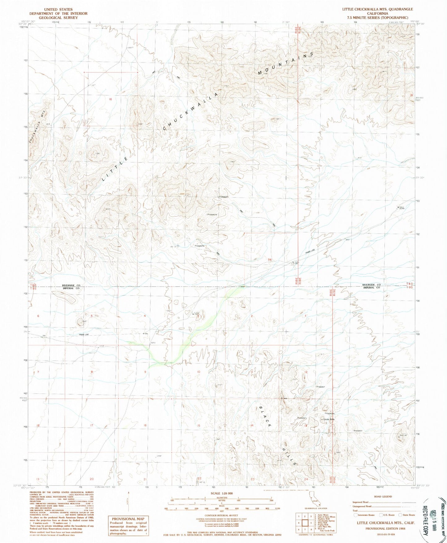 Classic USGS Little Chuckwalla Mountains California 7.5'x7.5' Topo Map Image