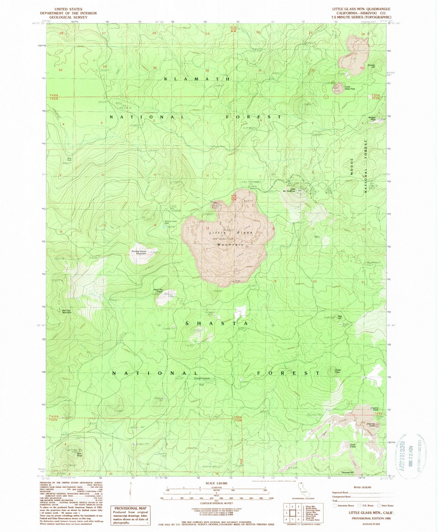 Classic USGS Little Glass Mountain California 7.5'x7.5' Topo Map Image