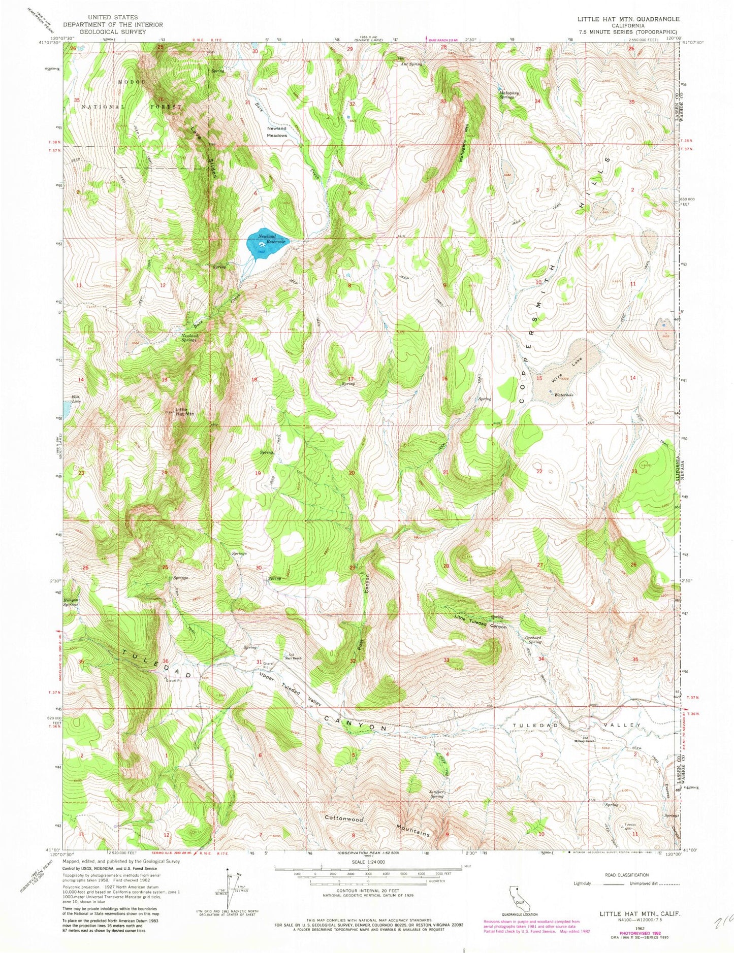 Classic USGS Little Hat Mountain California 7.5'x7.5' Topo Map Image