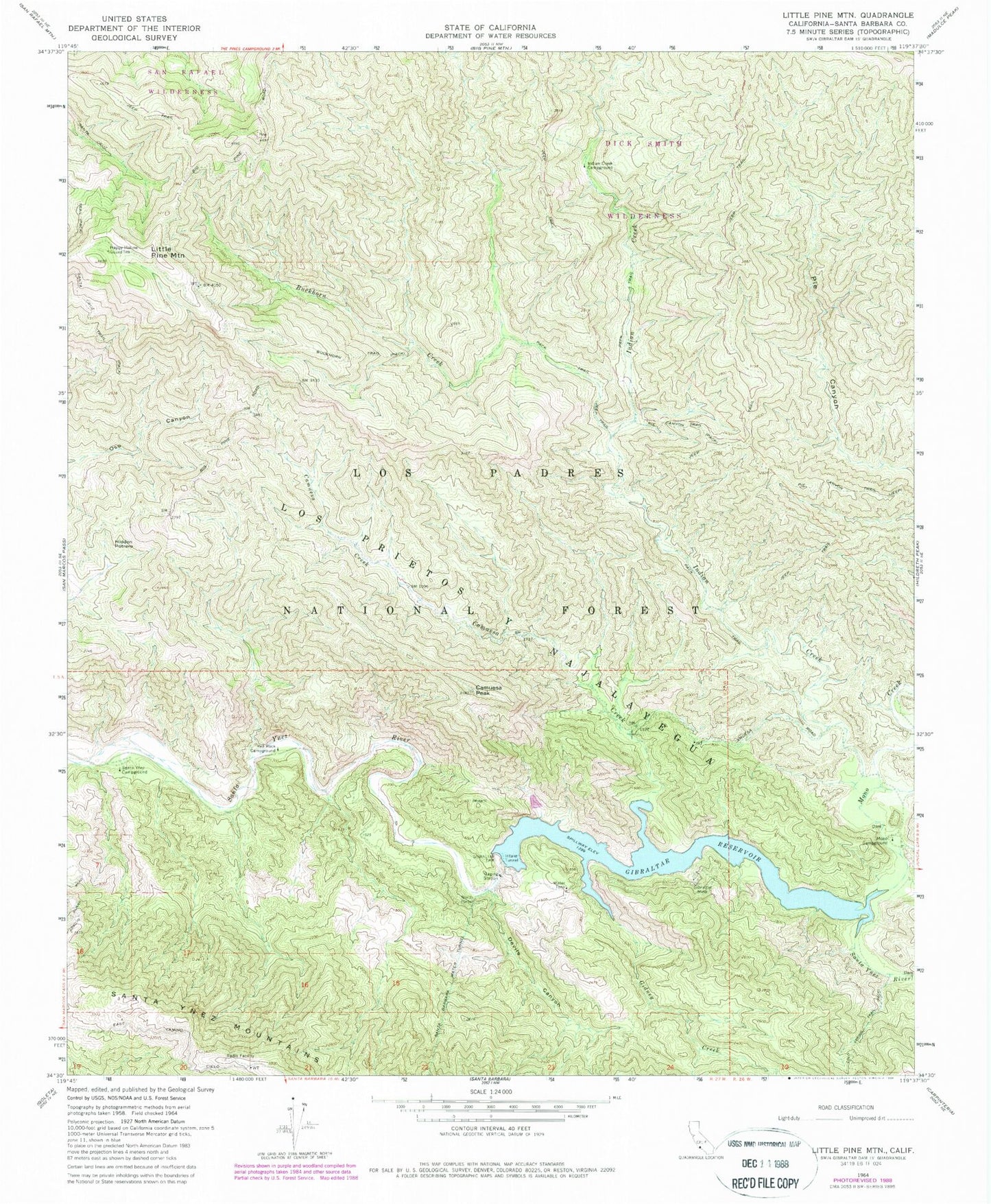Classic USGS Little Pine Mountain California 7.5'x7.5' Topo Map Image