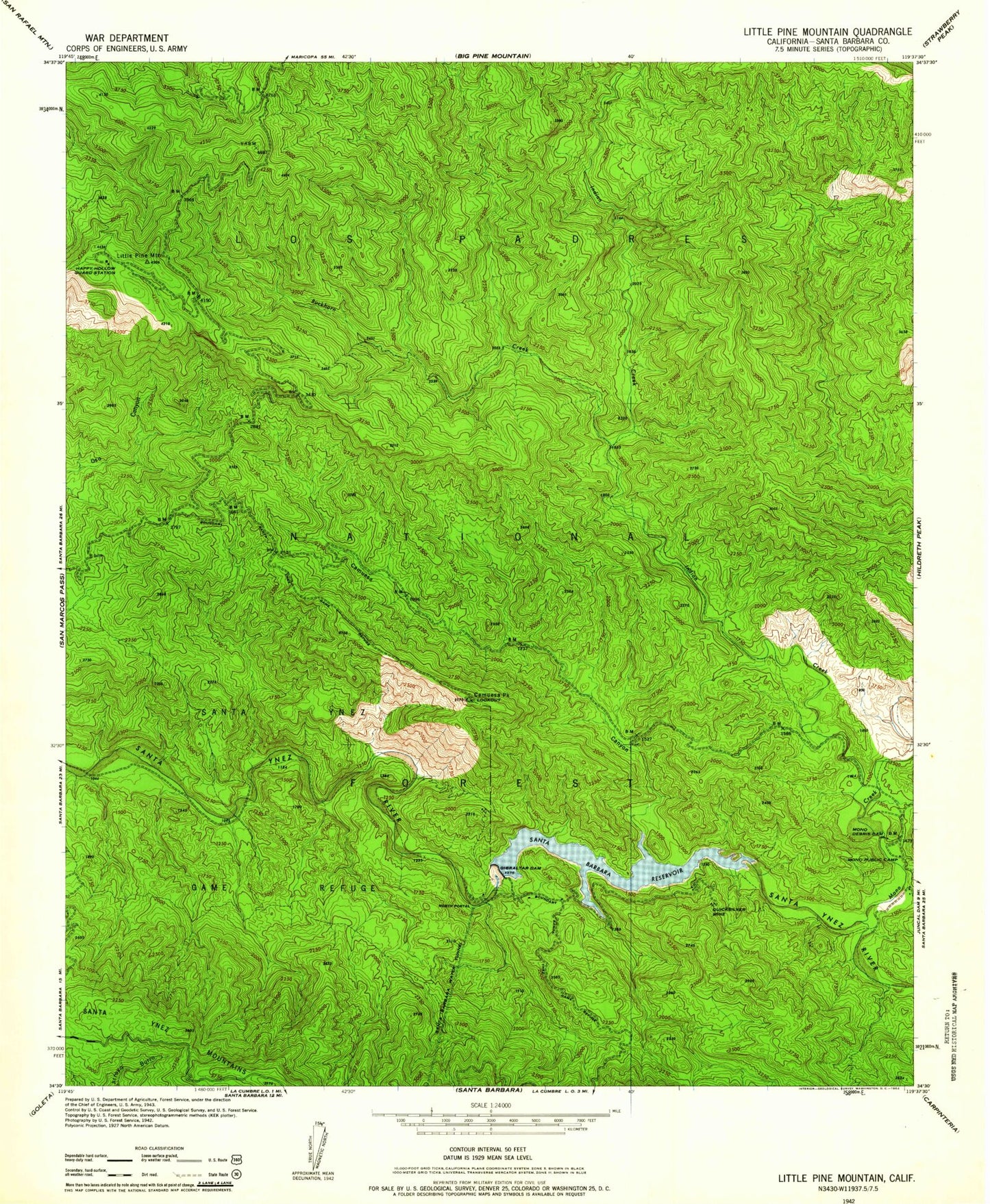 Classic USGS Little Pine Mountain California 7.5'x7.5' Topo Map Image