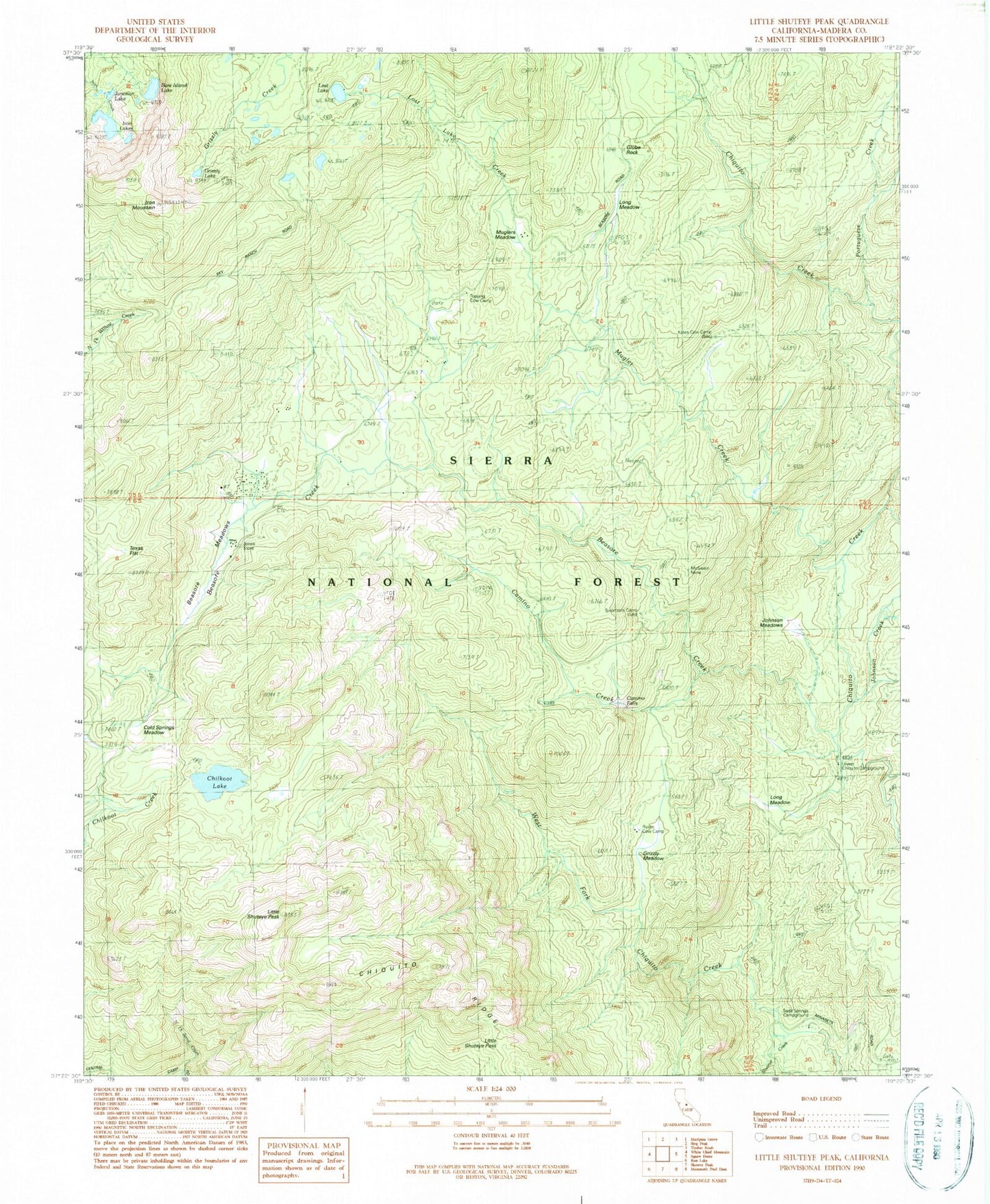 Classic USGS Little Shuteye Peak California 7.5'x7.5' Topo Map Image