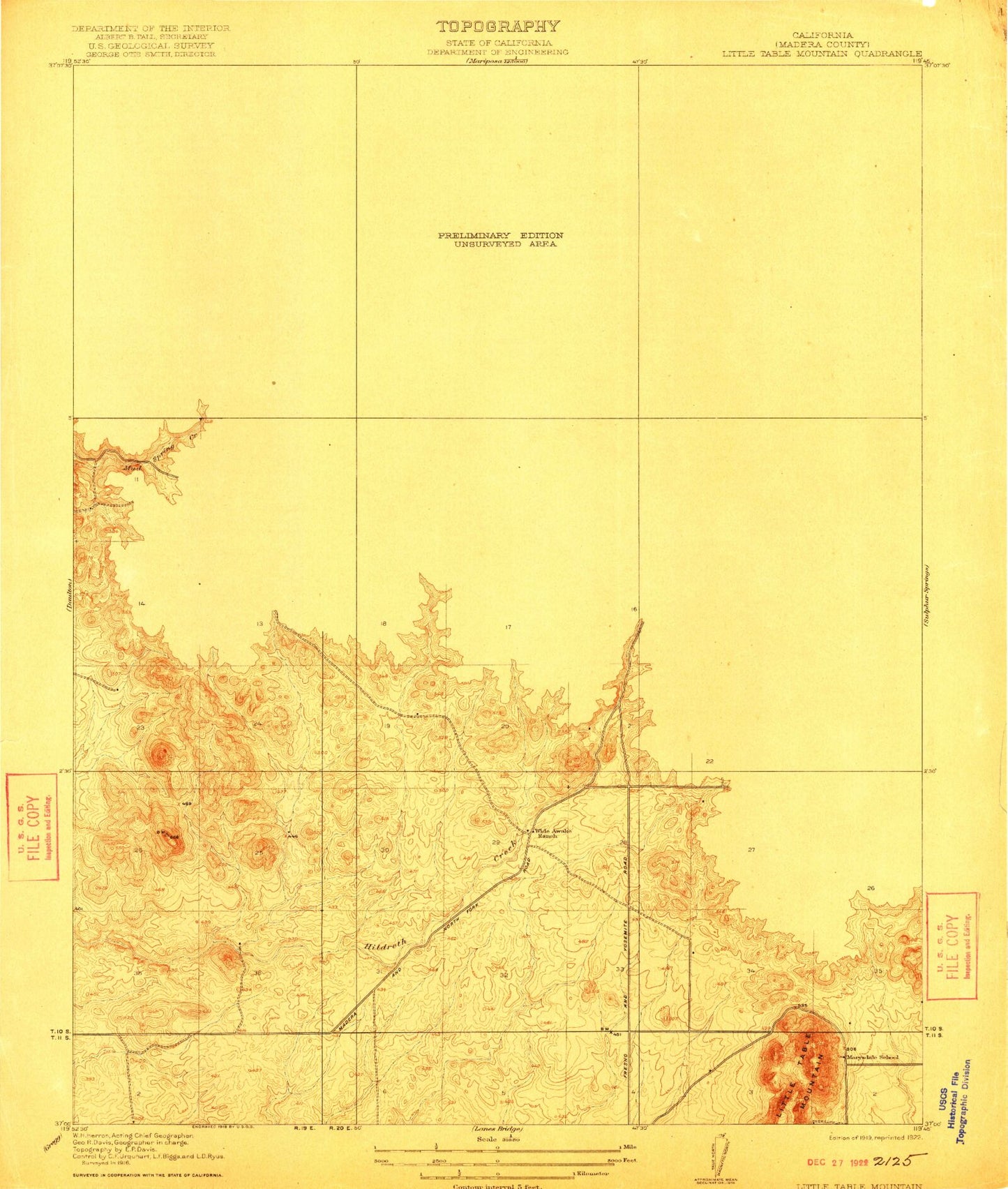 Classic USGS Little Table Mountain California 7.5'x7.5' Topo Map Image