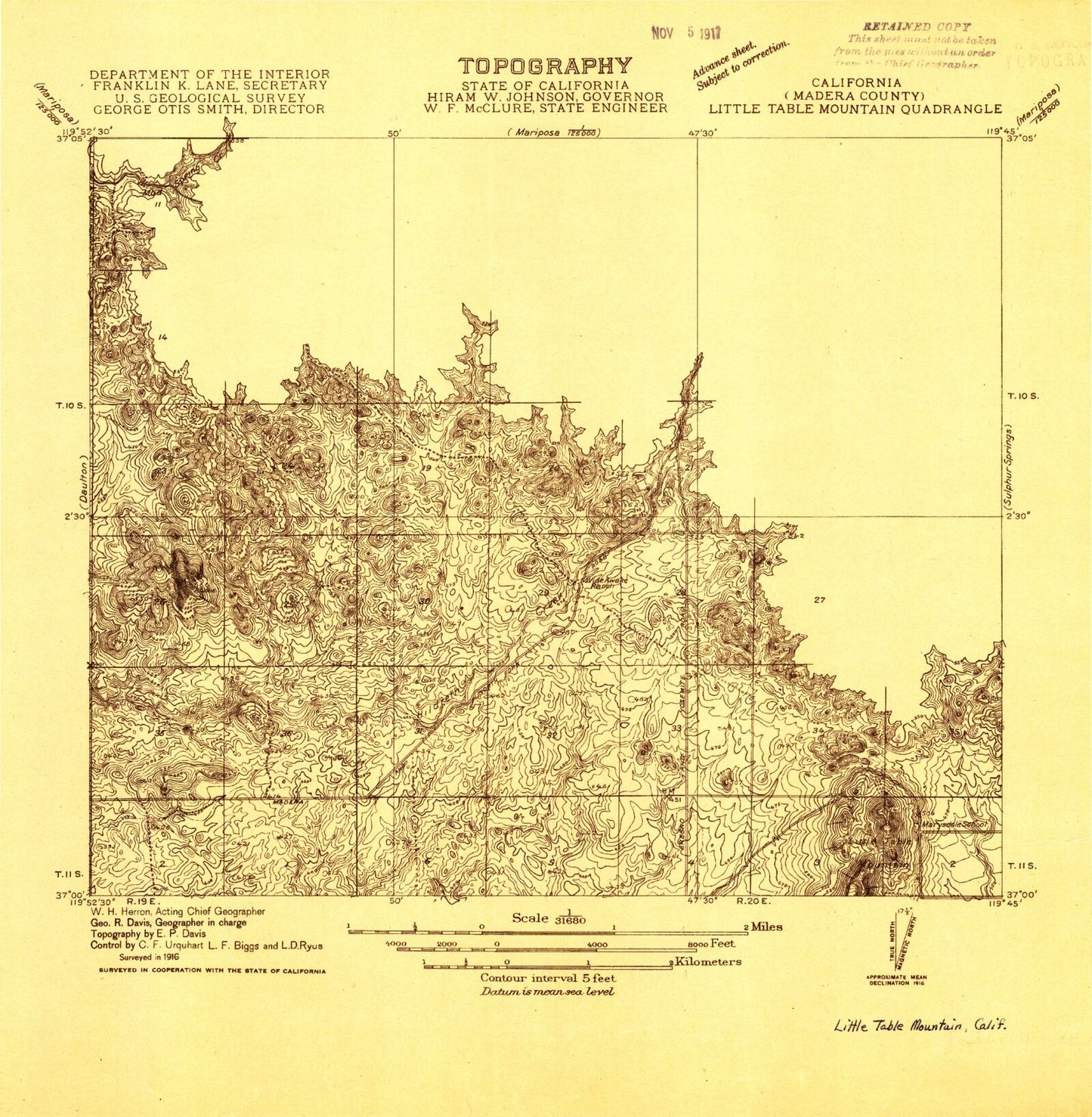 Classic USGS Little Table Mountain California 7.5'x7.5' Topo Map Image