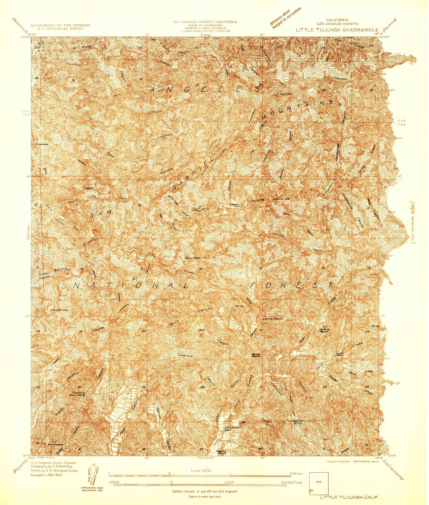 Classic USGS Little Tujunga California 7.5'x7.5' Topo Map Image